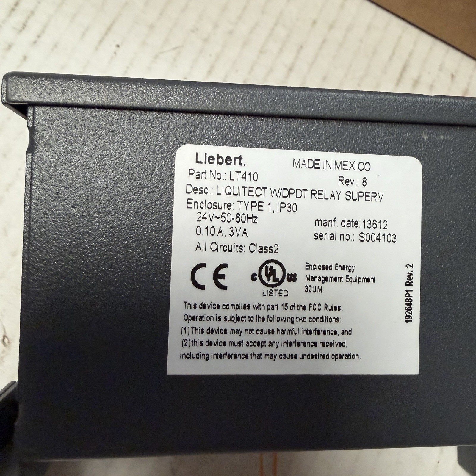 EMERSON Liebert Liqui-Tect 410 (LT410) Point Leak Detection Sensor.