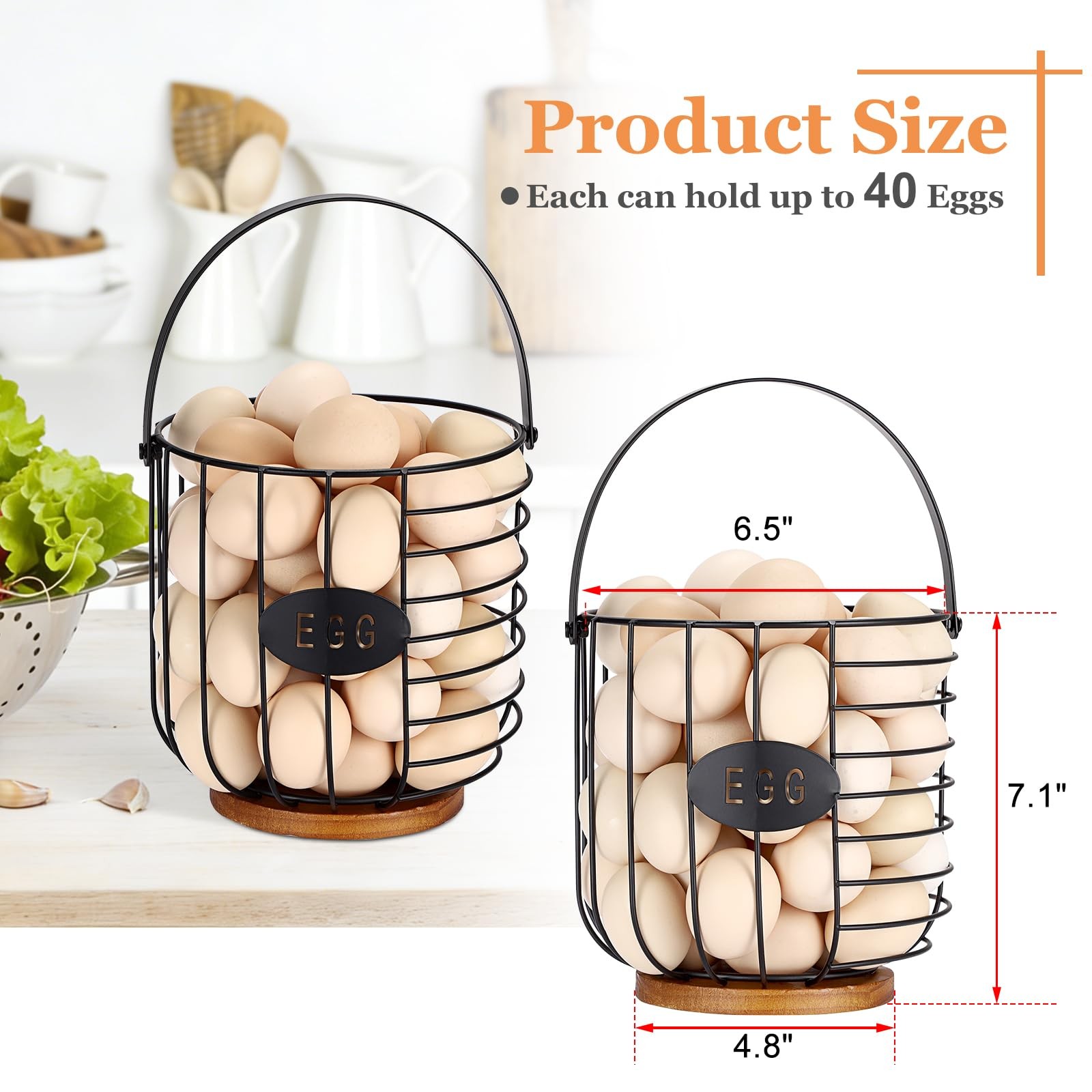 6.5» Farmhouse Egg Basket for Gathering Fresh Eggs, Metal Egg Holder Counter…