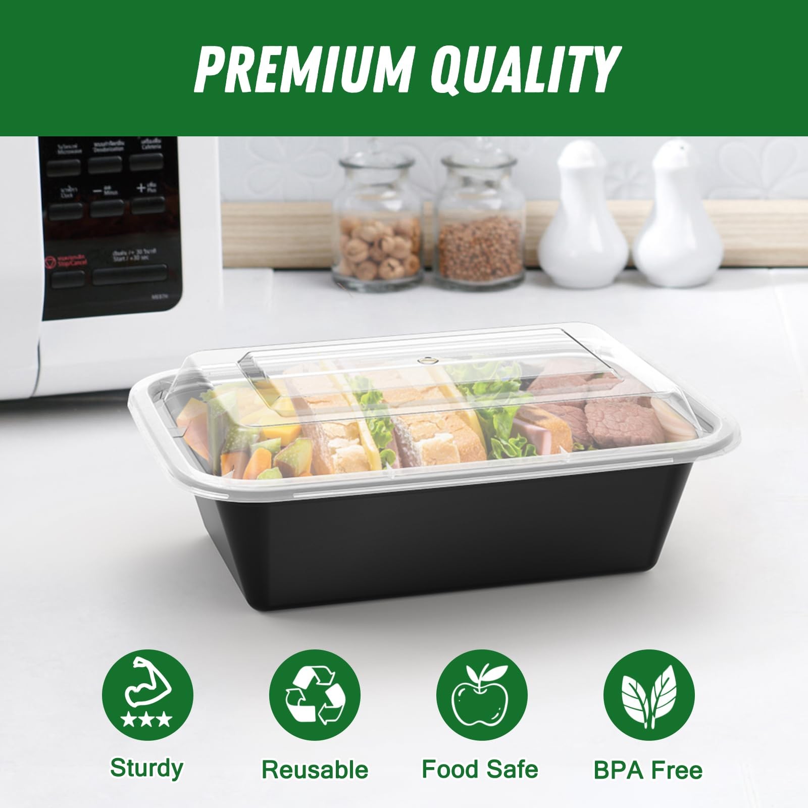 Dealusy 50 Pack (100-Piece) 24 oz Meal Prep Containers Reusable 24 oz, Black