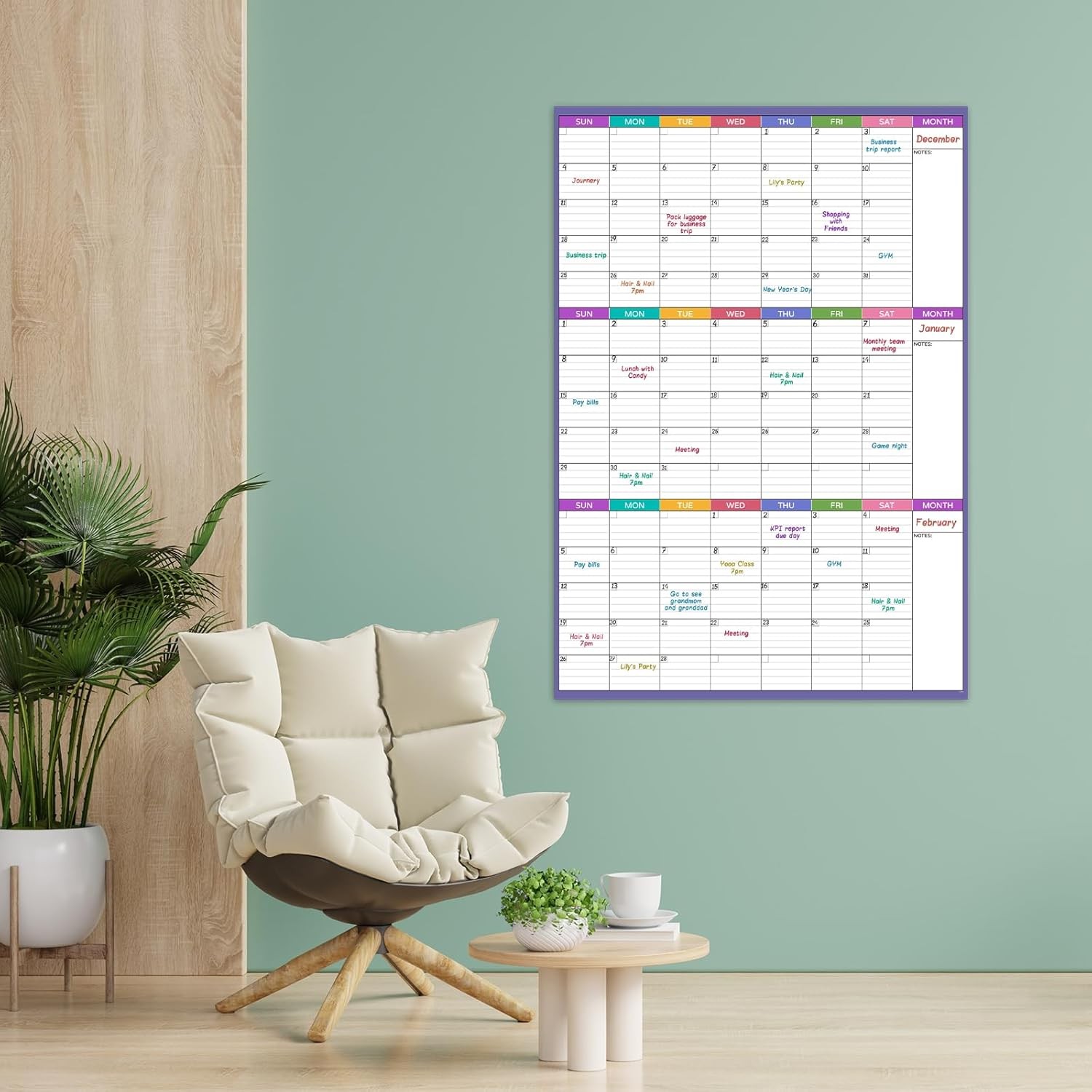 Large Dry Erase Calendar For Wall – Undated 3 Month Calendar, 28» x 40»,…