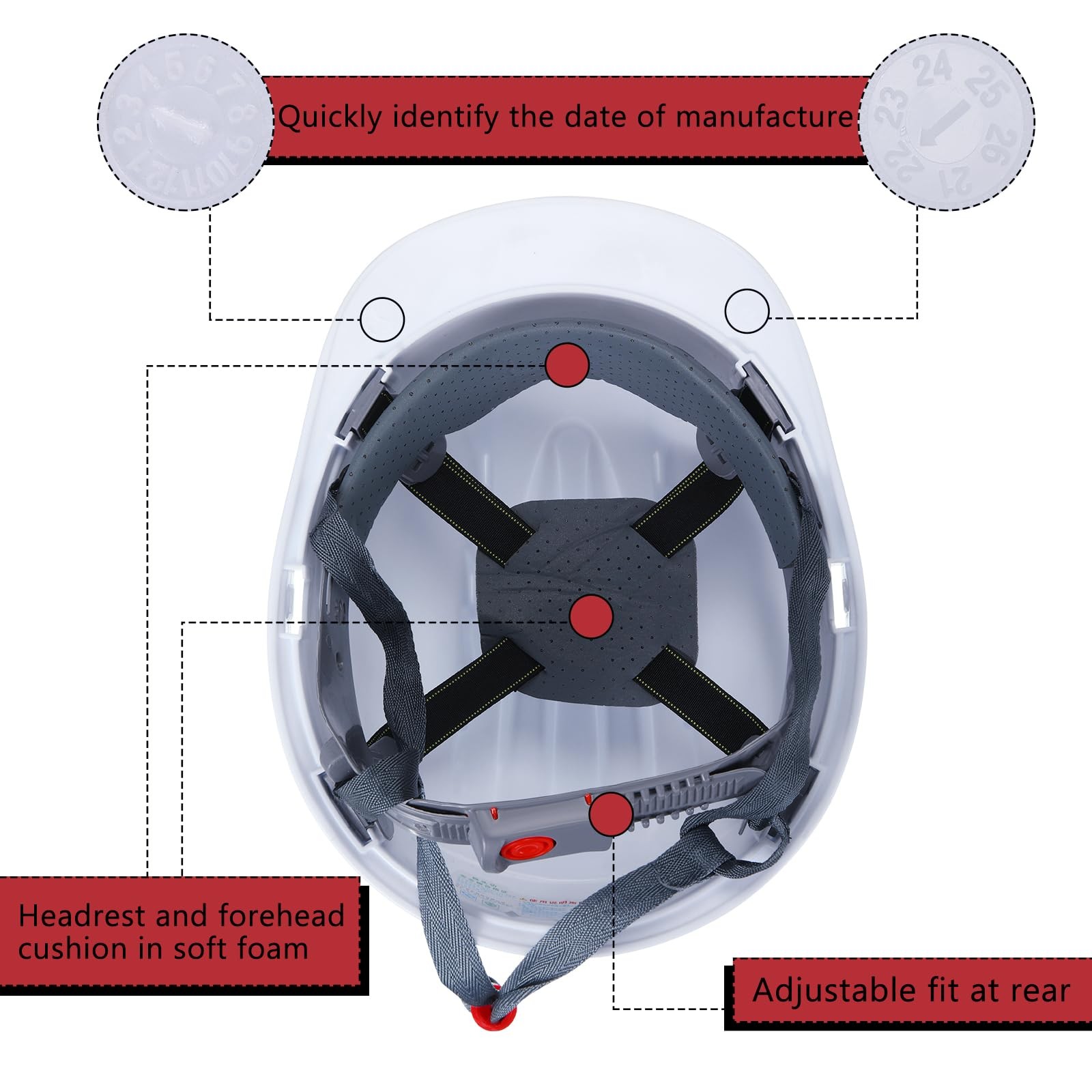 20 Pack 4 Pt. Suspension Hard Hat Bulk Safety Helmets One Size, White
