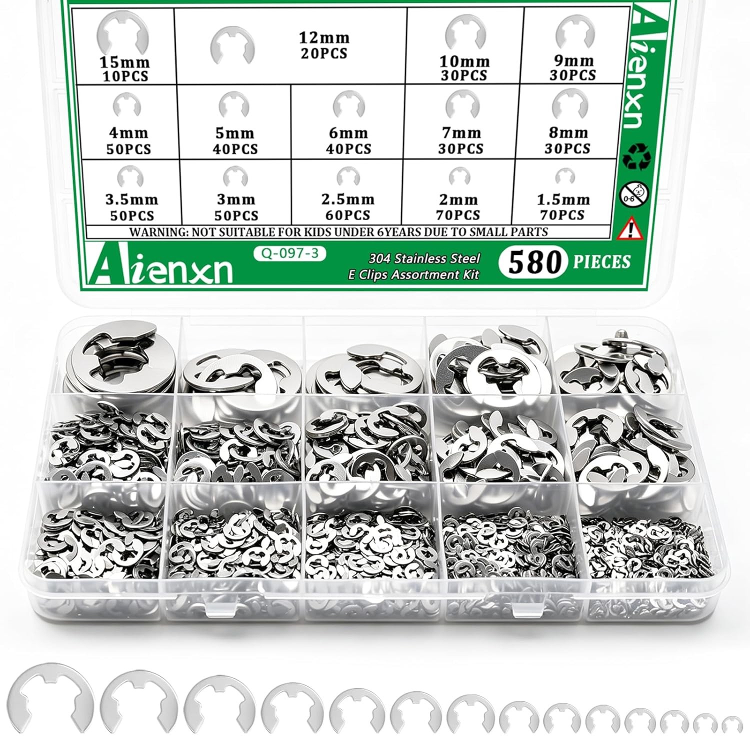 330Pcs Snap Rings Assortment Kit External Retaining C Clips E-Clip Circlip Set