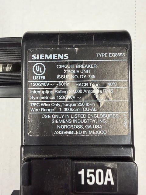 Siemens EQ8693 Main Breaker – 150Amp