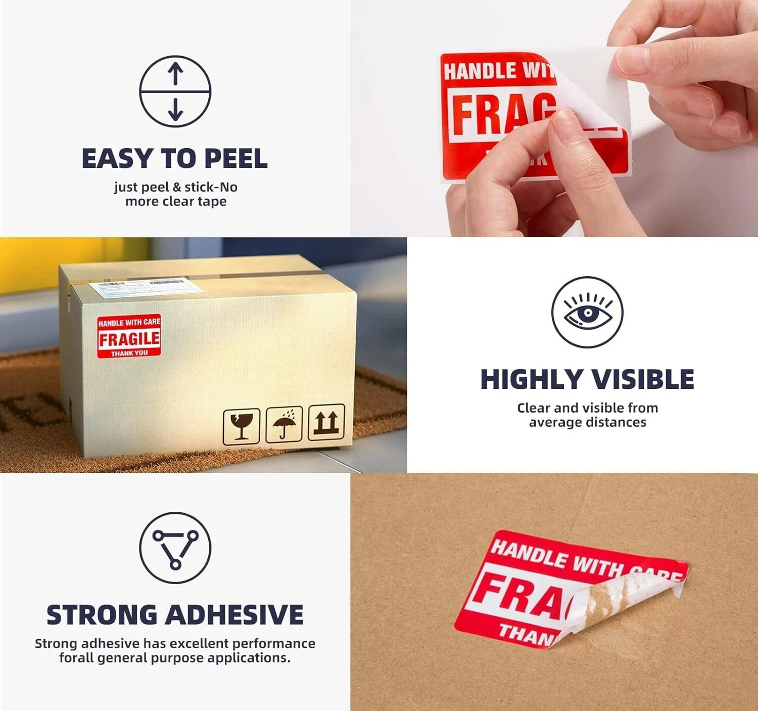 Fragile Stickers 1 Roll 500 2×3 Fragile Label Sticker Handle With Care Mailing