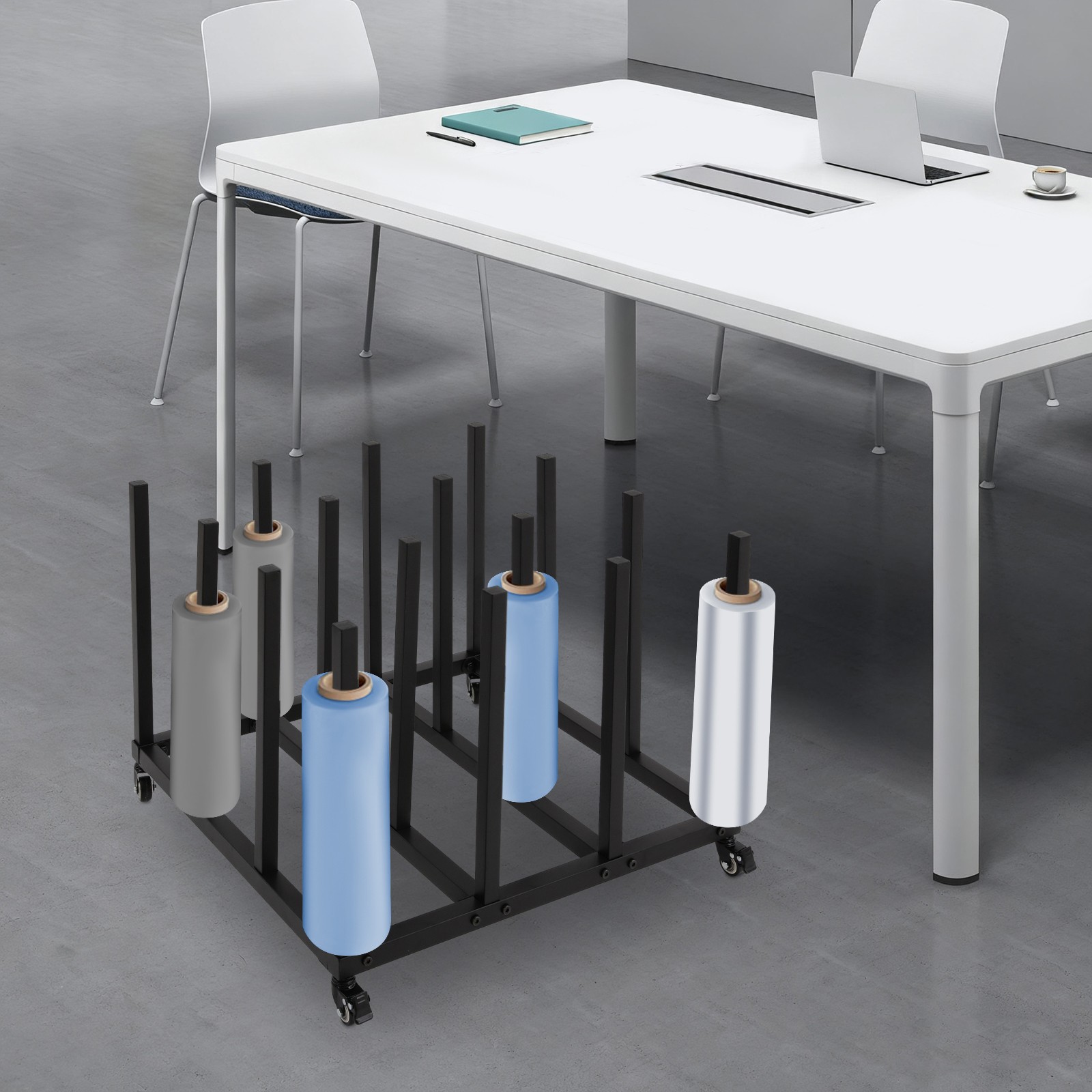 Mobile Blueprint Storage Stand With 16 Rolls Capacity Vinyl Roll Organizer