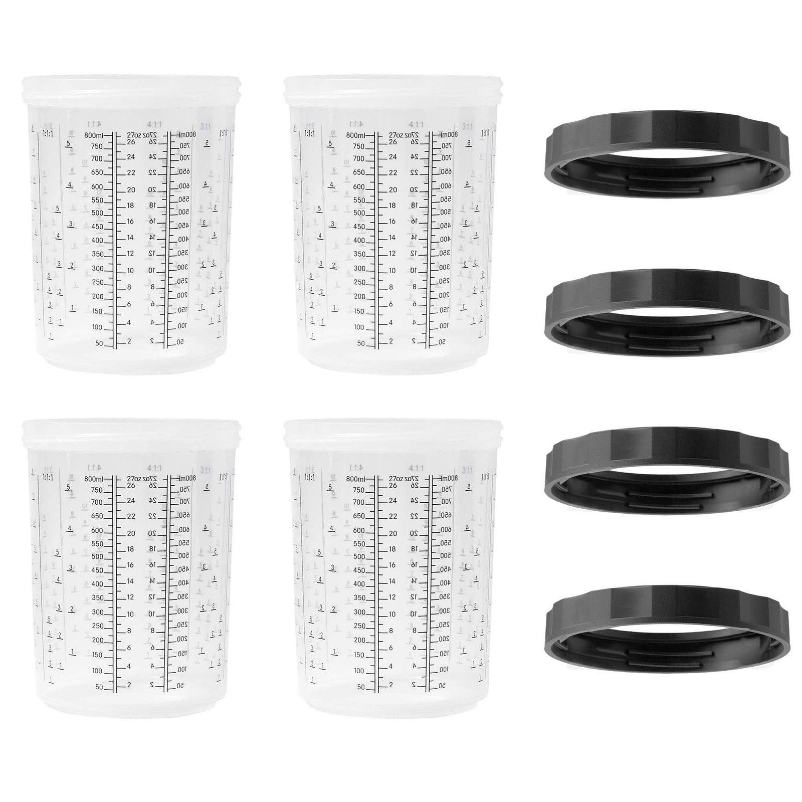 LAUCO 4 Pack Paint Spray Gun Hard Cup Set, 800ML (27 Oz) Reusable Mixing Cups