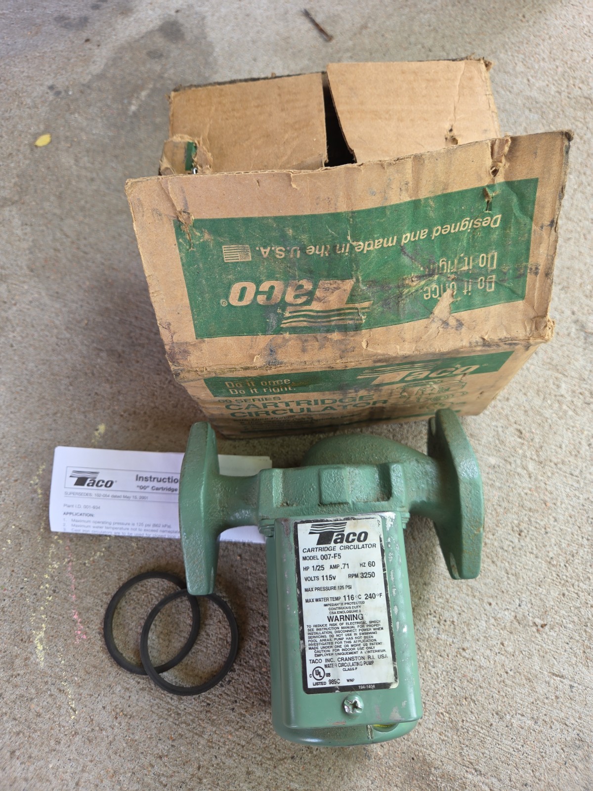 Taco 007-F5 Cartridge Circulator Pump Cast Iron 115V 1/25 hp 00 Series (Shed)