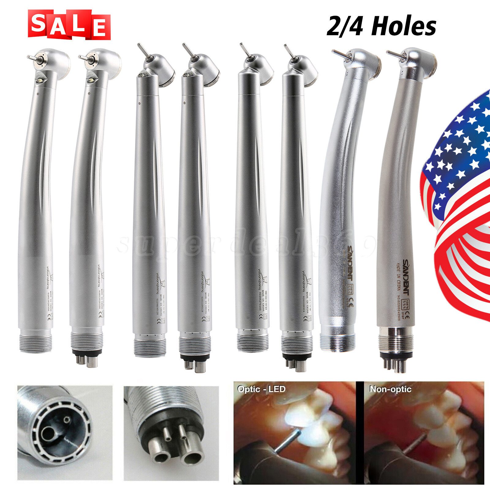 NSK style Dental High Speed Turbine Handpiece LED/No LED 2/4 holes 45° Degree tr