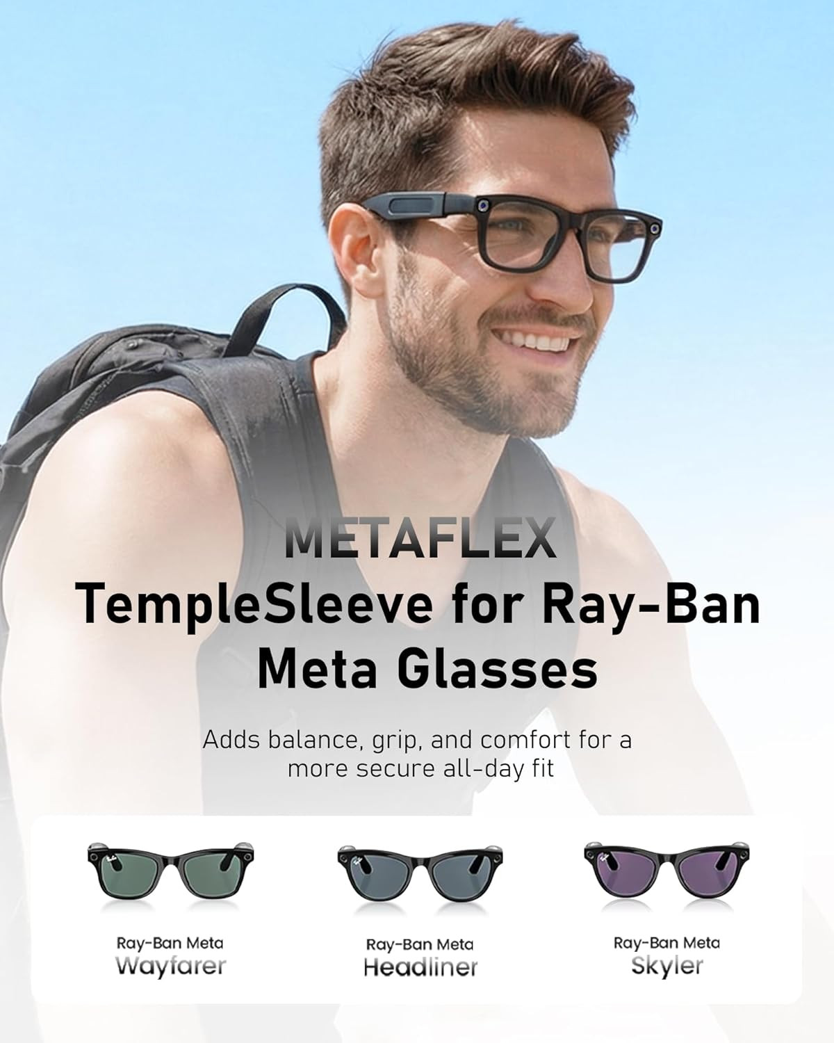 Anti-Slip Ear Grips Compatible with Ray-Ban Meta Wayfarer, Headliner, Skyler (Ge