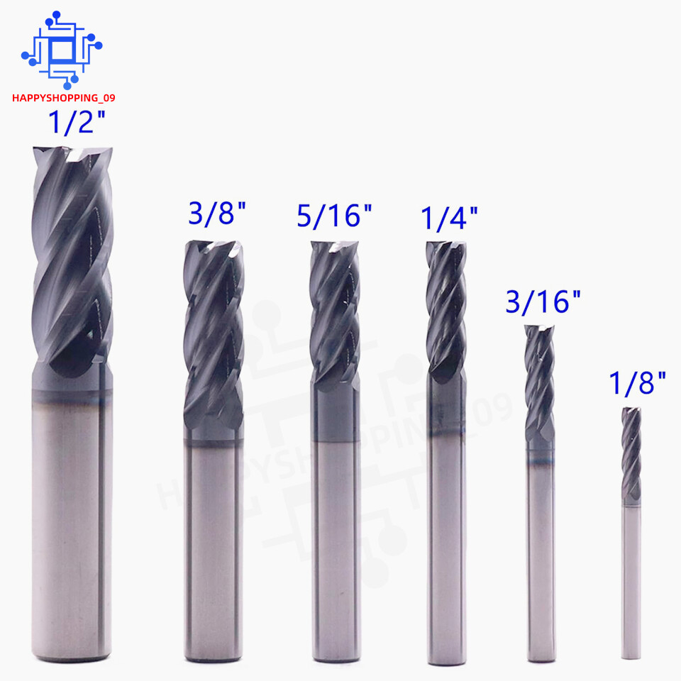 6Pcs 4 Flute Solid Carbide 1/8″ – 1/2″ End Mills Set – AlTiN Coated