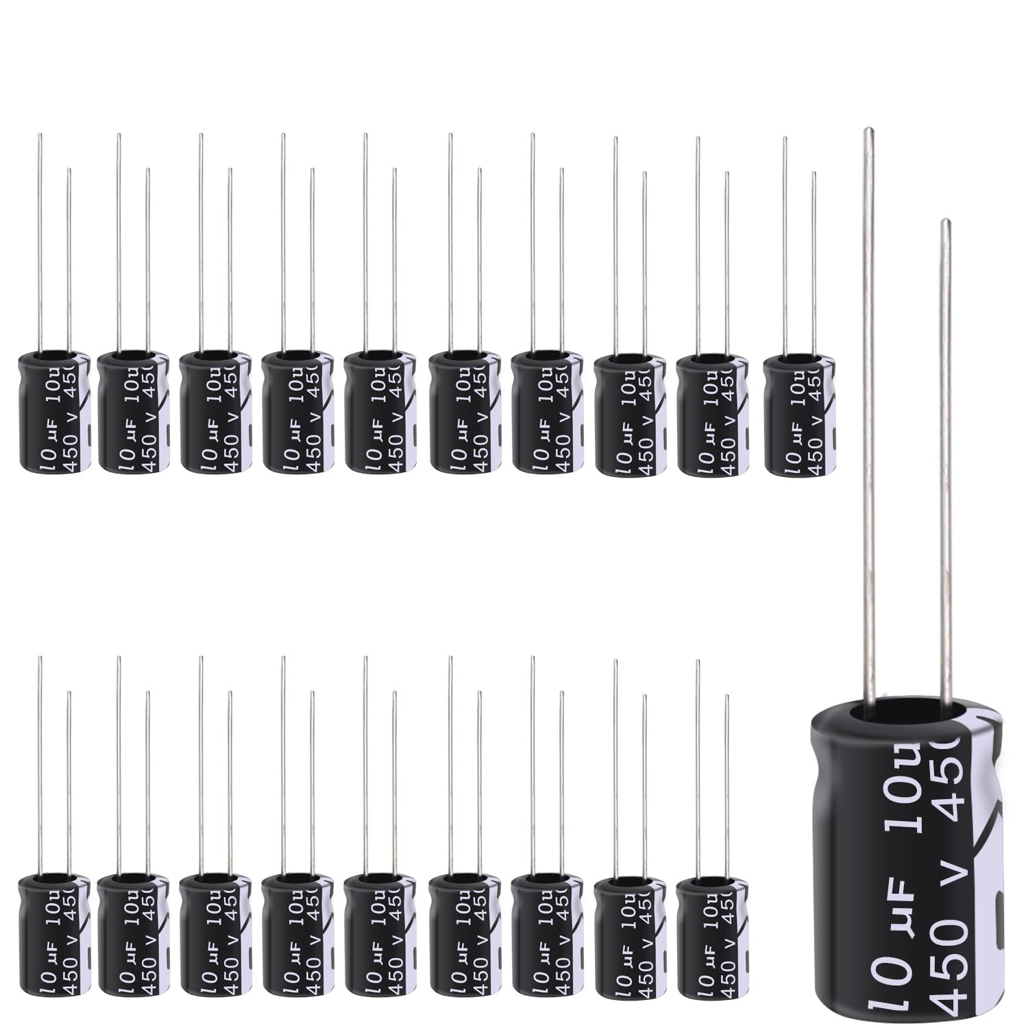 20Pcs Electrolytic Capacitor 10uF with Aluminum Radial Leads 10UF-450V-13X20