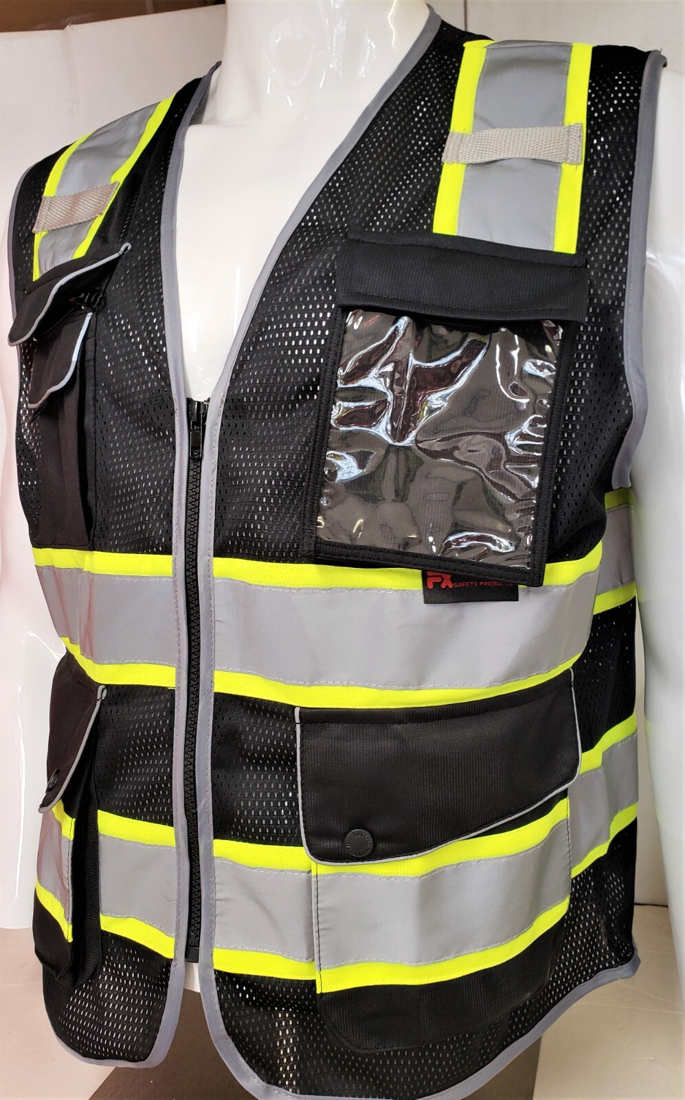 FX High Visibility Reflective BLACK OR BLUE Safety Vest w/ ID pocket FXSV8-BK