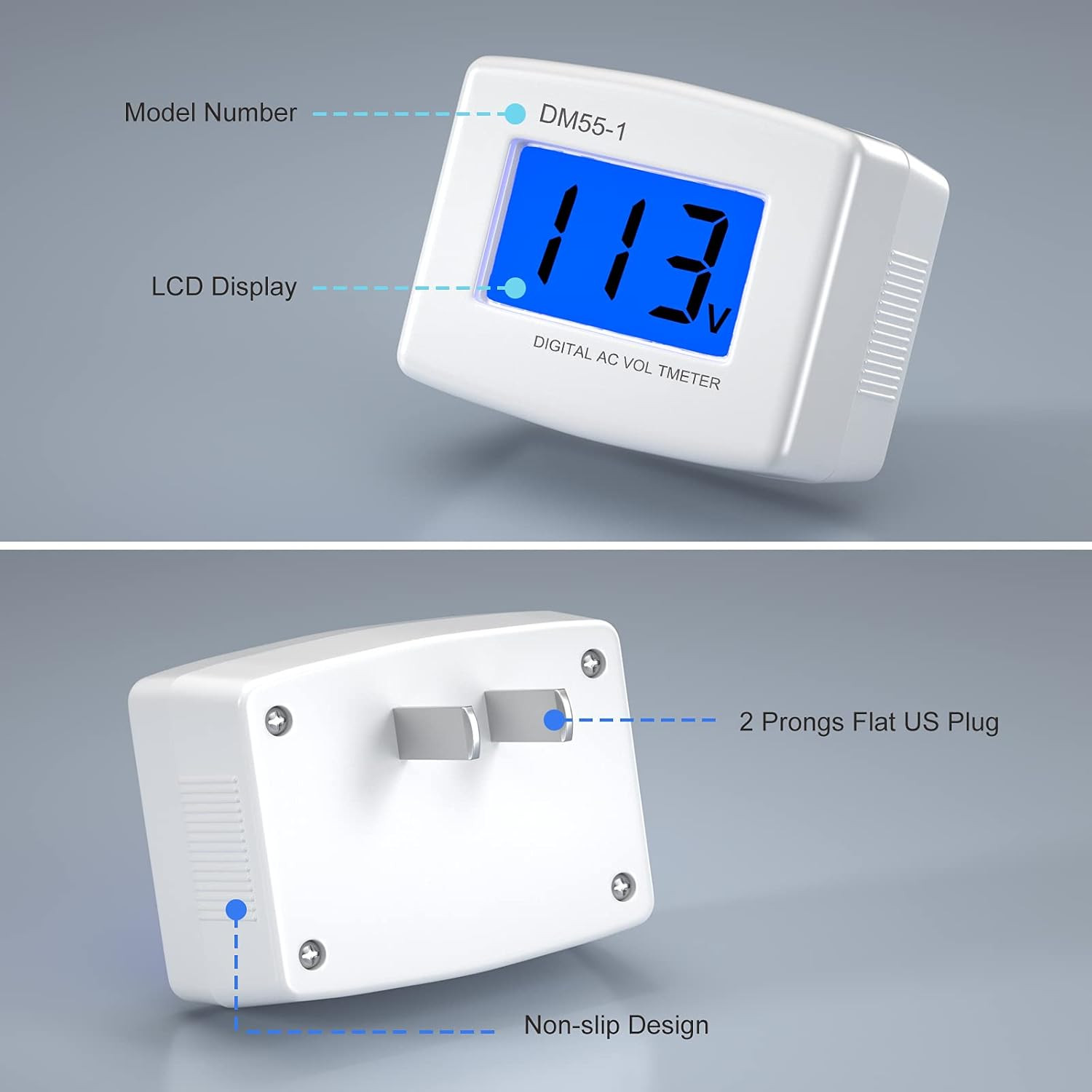Flat US Plug AC 80-300V LCD Digital Voltmeter Voltage Measuring Monitor, AC 110V
