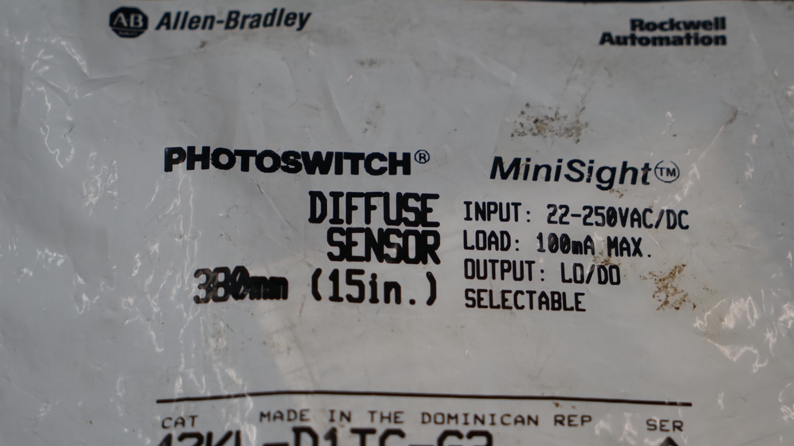 Allen Bradley 42KL-D1TC-G3 Diffuse Sensor MiniSight 380mm 15″ 22-250VAC/DC Ser A