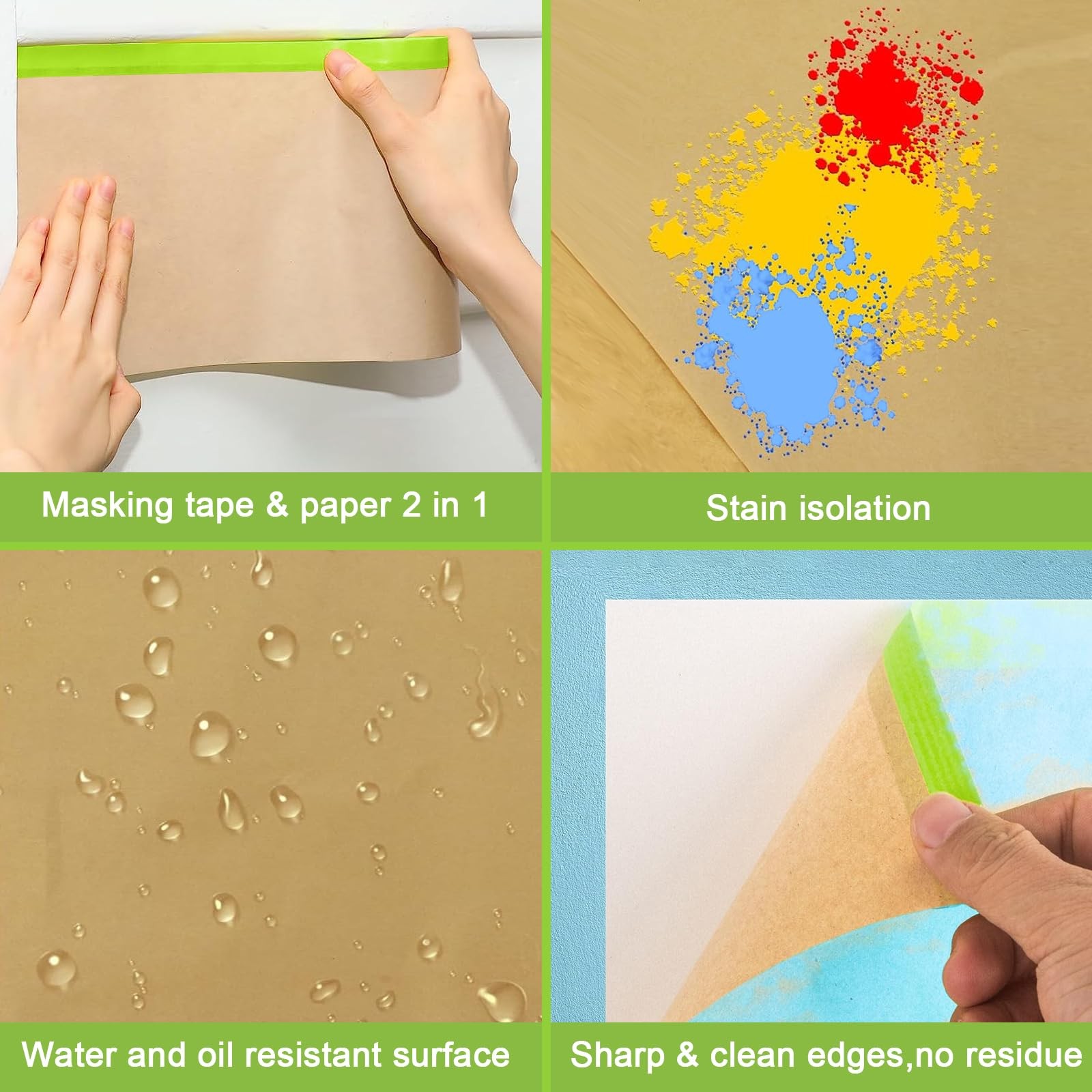 Paint Masking Paper -Unfold 18 inch x 50 feet Tape and Drape Painters Paper, Mas