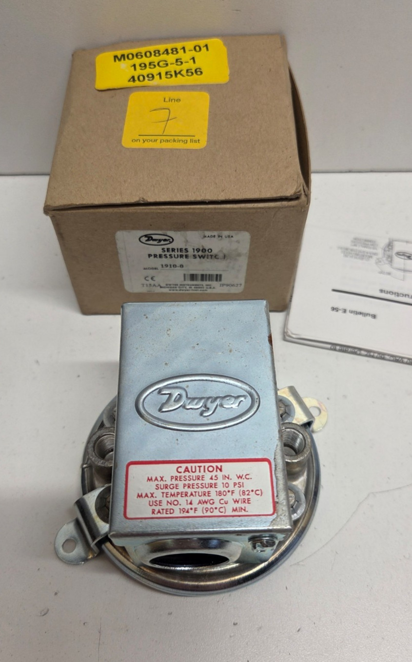 NEW IN BOX! DWYER 0.15-0.5″WC DIFFERENTIAL PRESSURE SWITCH 1910-0