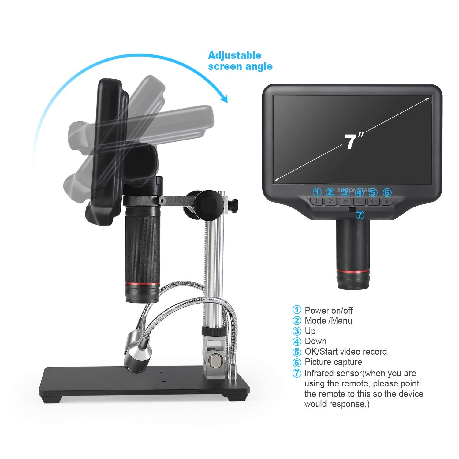 Andonstar AD407 3D HDMI Soldering Digital Microscope with 4MP AD407, Black