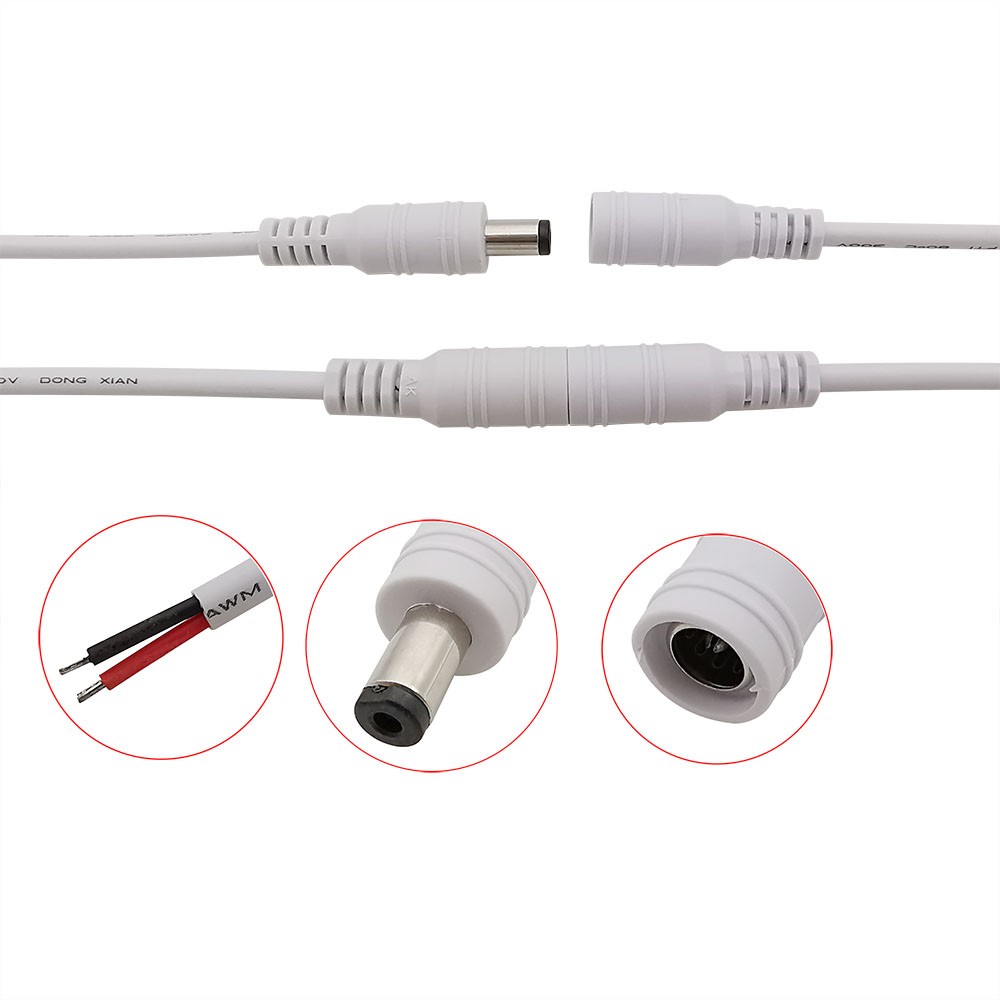 5x Pairs White DC Pigtails Male-Female Set Plug Power Adapter 2-Pin Wire Ends