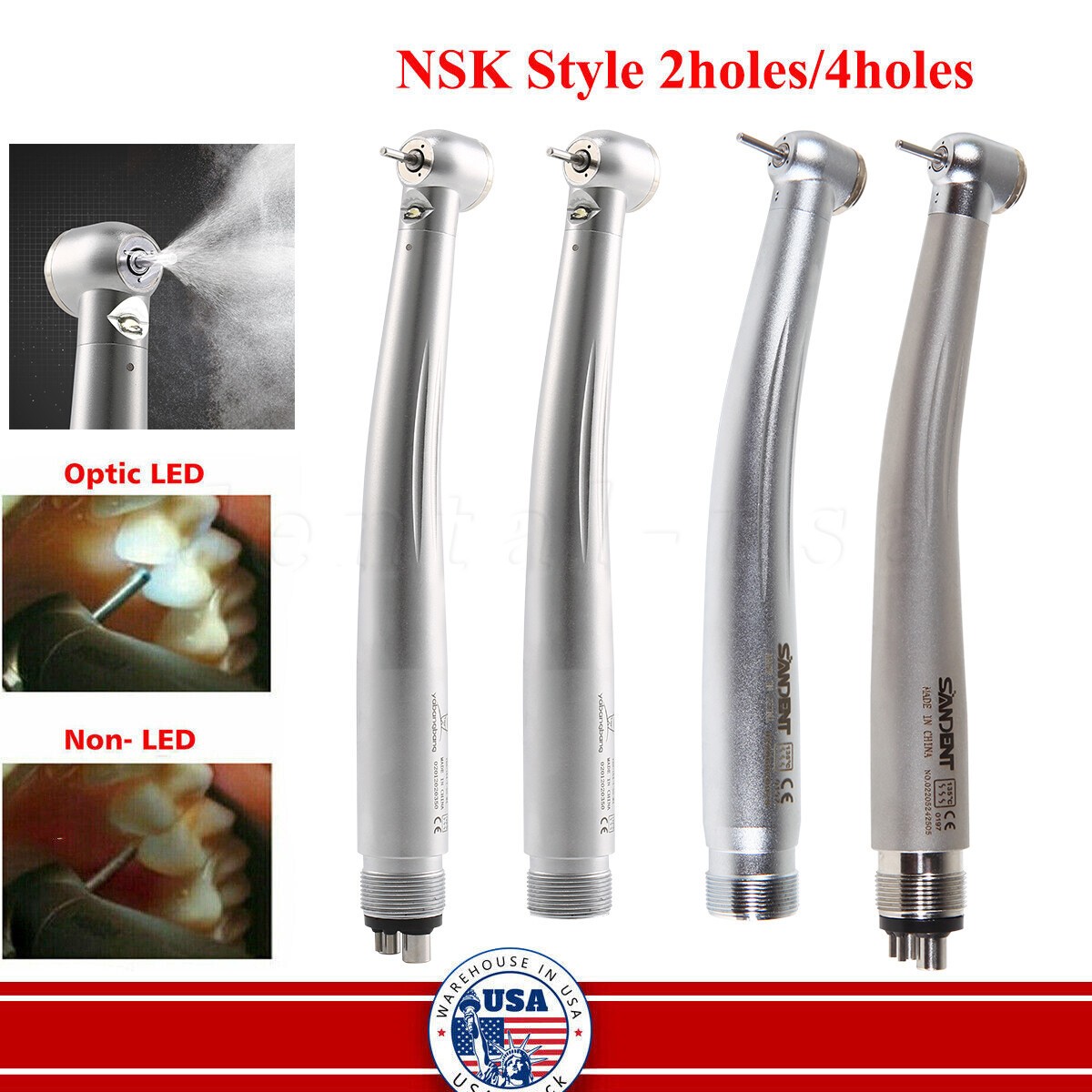 NSK Style Dental (Fiber Optic LED E-generator) High Speed Handpiece 2/4 Holes US