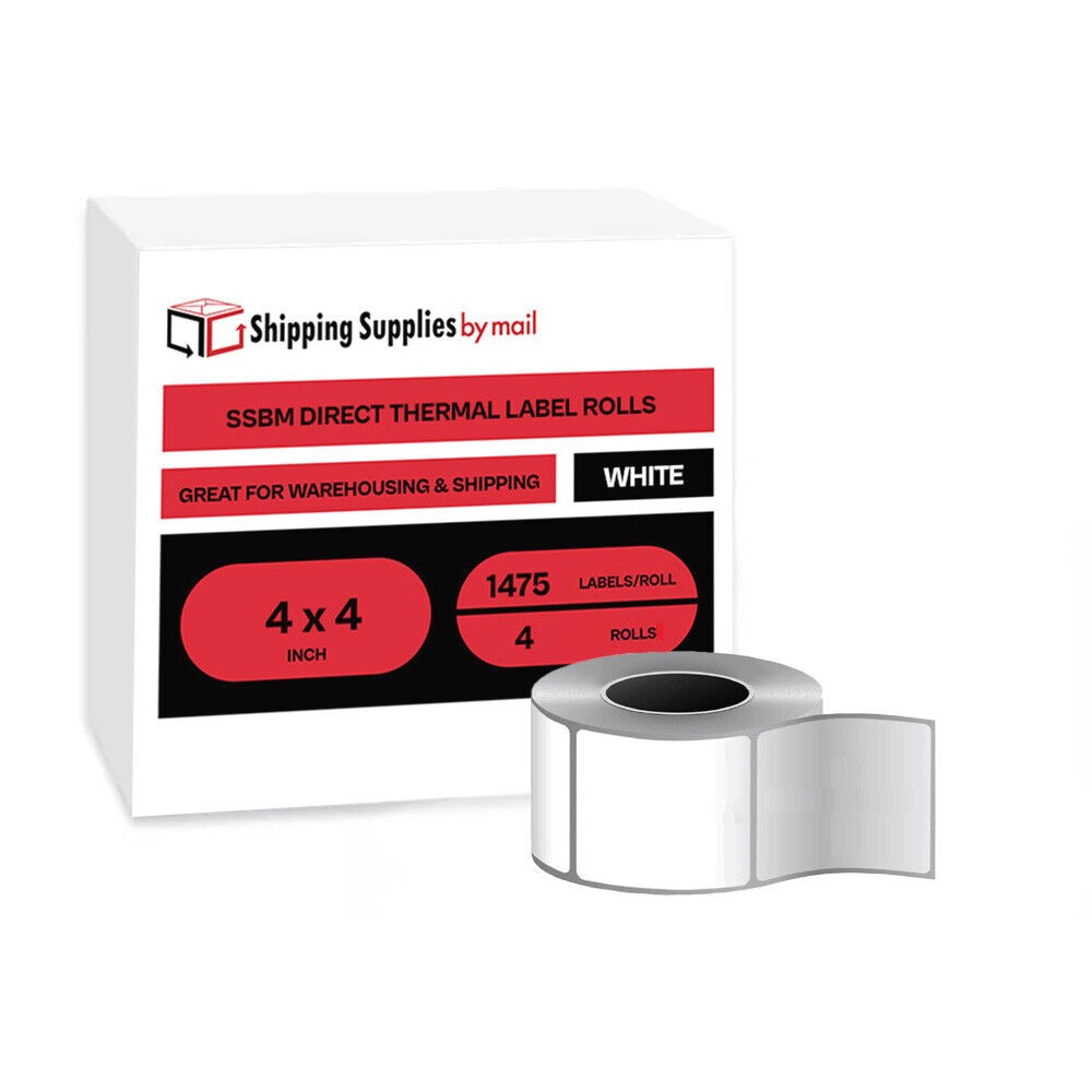4″ x 4″ Direct Thermal labels No Ribbon Required 4 Rolls White 1475 Labels/Roll