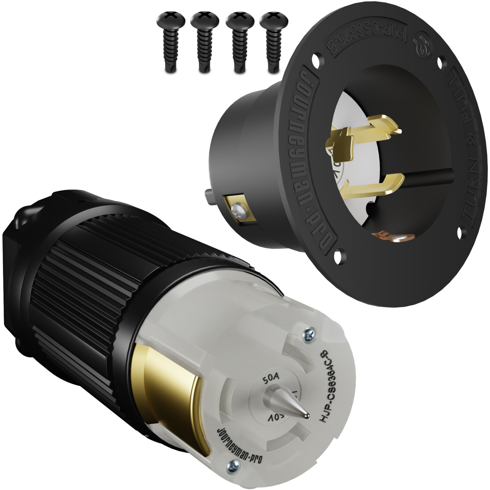 CS6364C + CS6375 Combo Set 50 Amp 125/250V 4-Prong Twist Lock Connector & Inlet