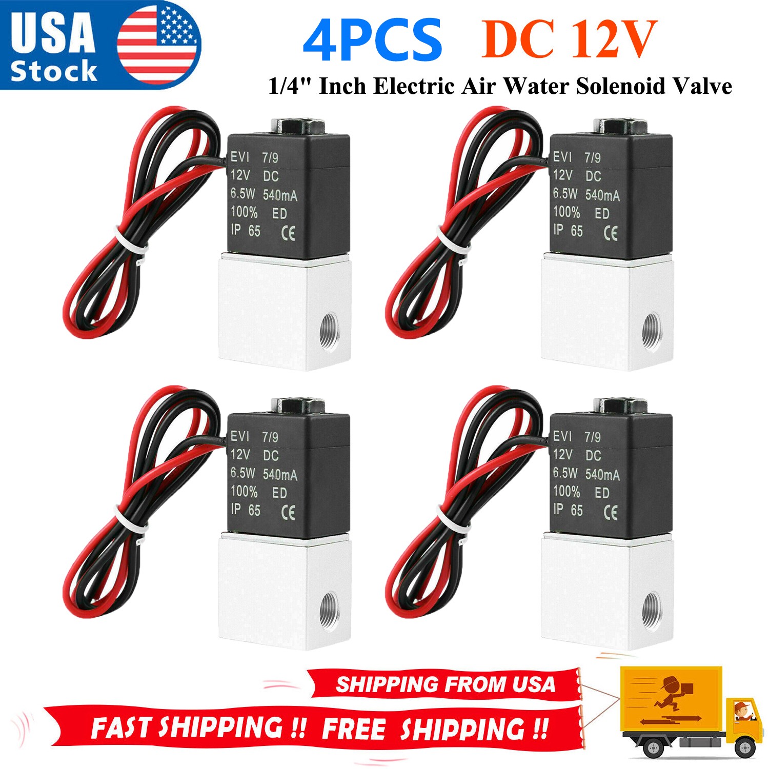 4PCS 1/4″ Fast Response Electric Air Water Solenoid Valve 12V DC Normally Closed