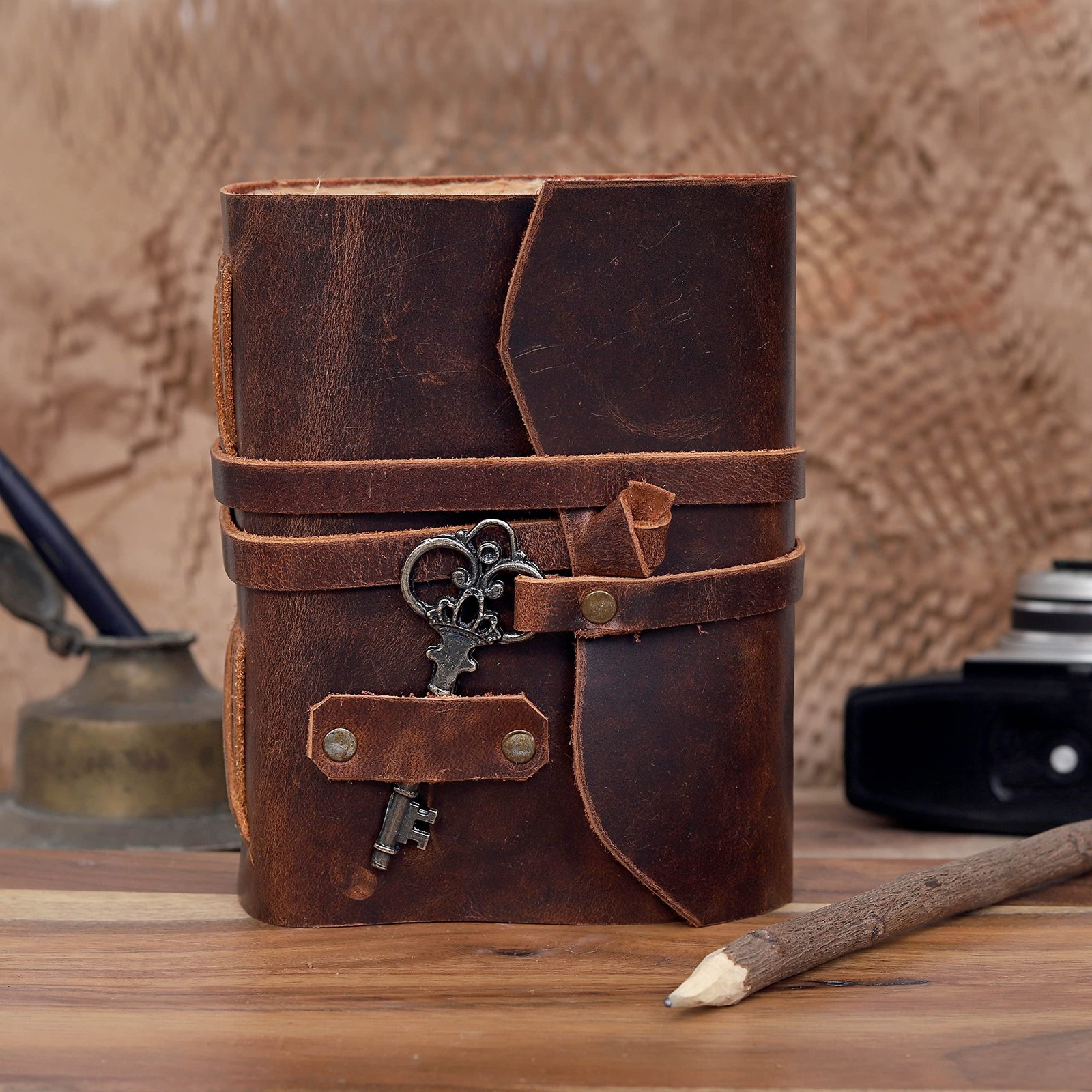Leather Journal for Women Men Blank Deckle Edge Paper Notebook 180 GSM Brown