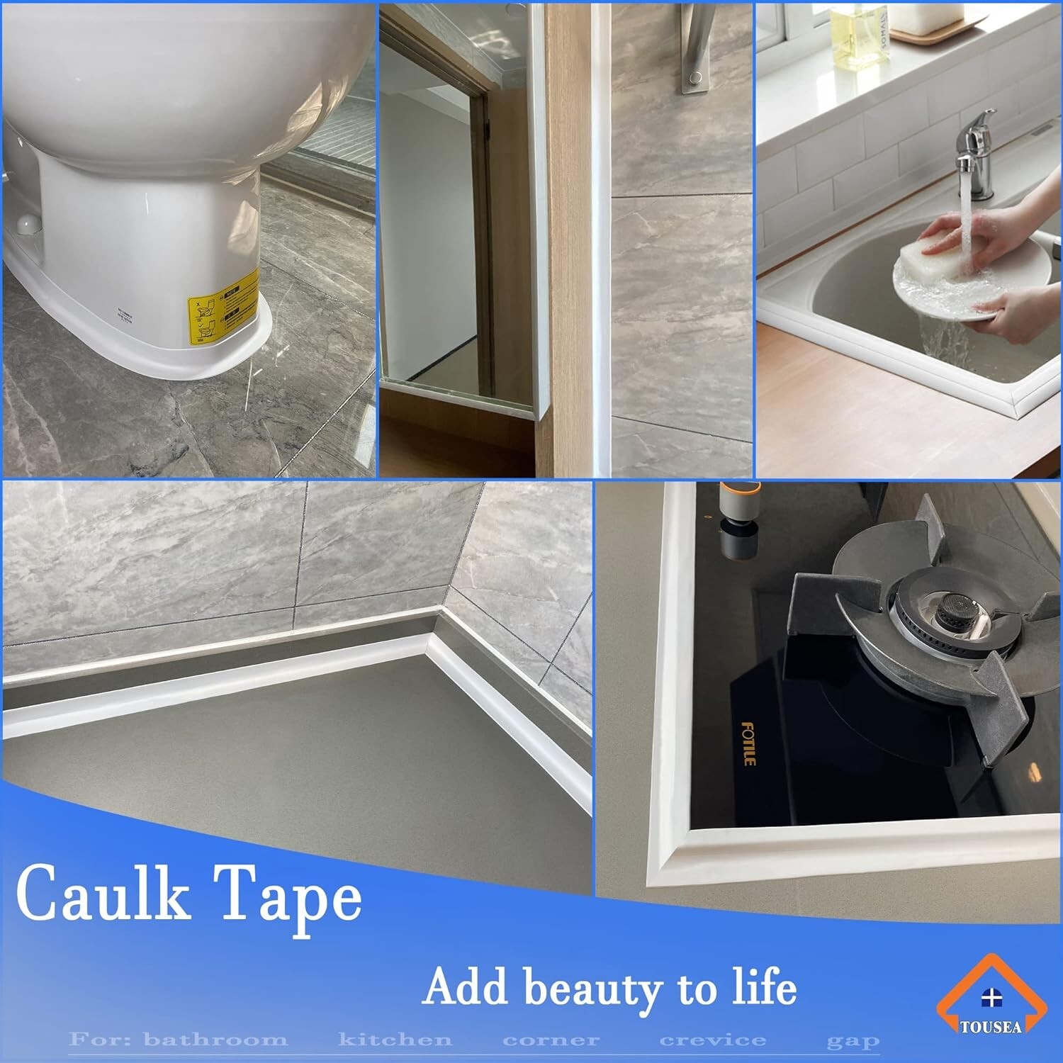 2 Pack! White Caulk Tape, Waterproof, Self Adhesive, 1.5 inch x 10.5 feet