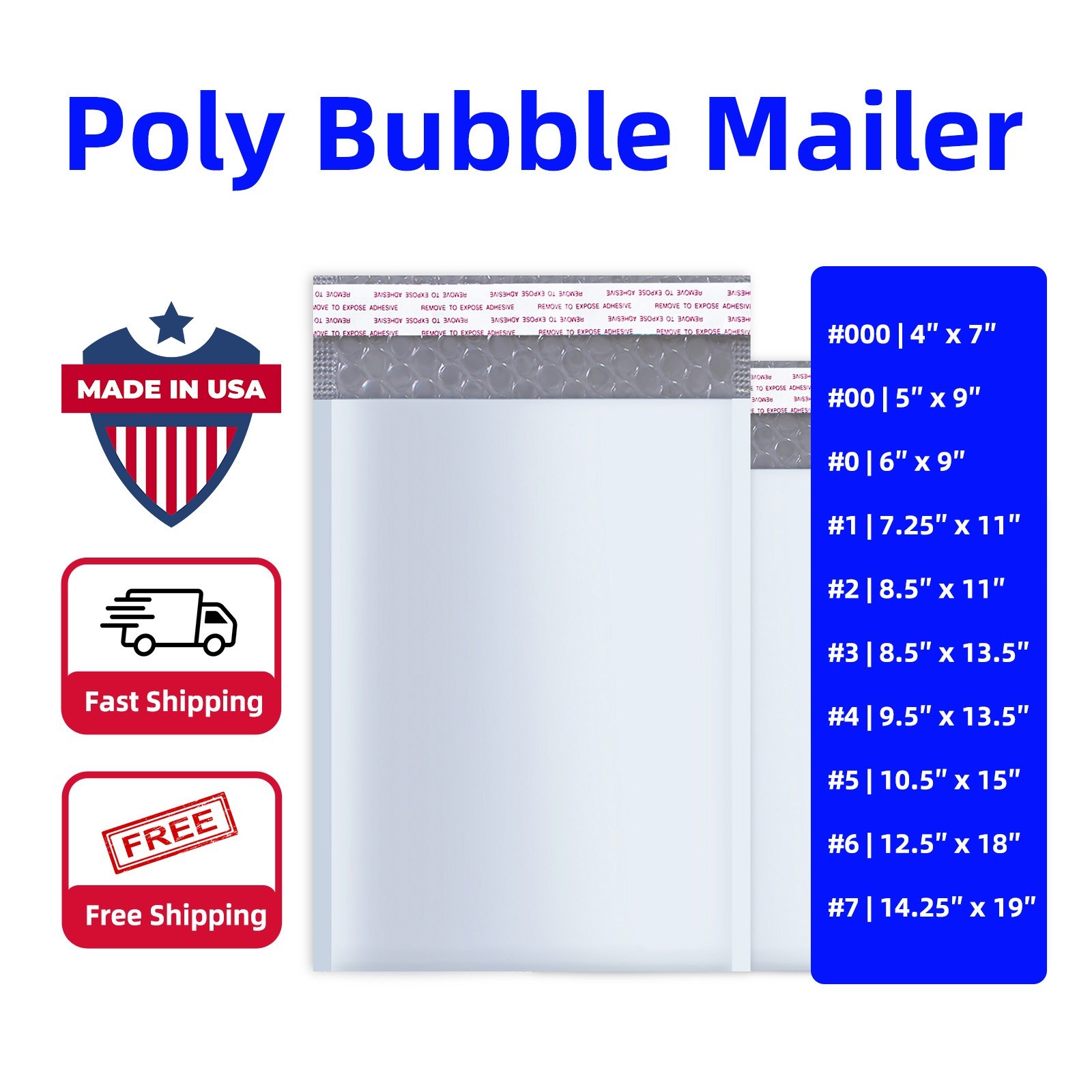 #0 6×10 Poly Bubble Mailers Padded Envelopes Shipping Envelopes Bags MADE IN USA