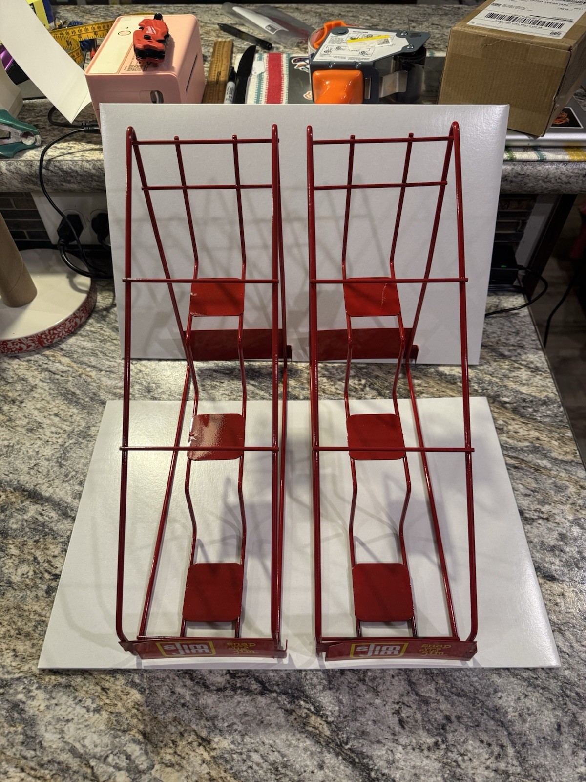 2 Slim Jim Metal Countertop Display Racks 3-Slot Red Snack Holders