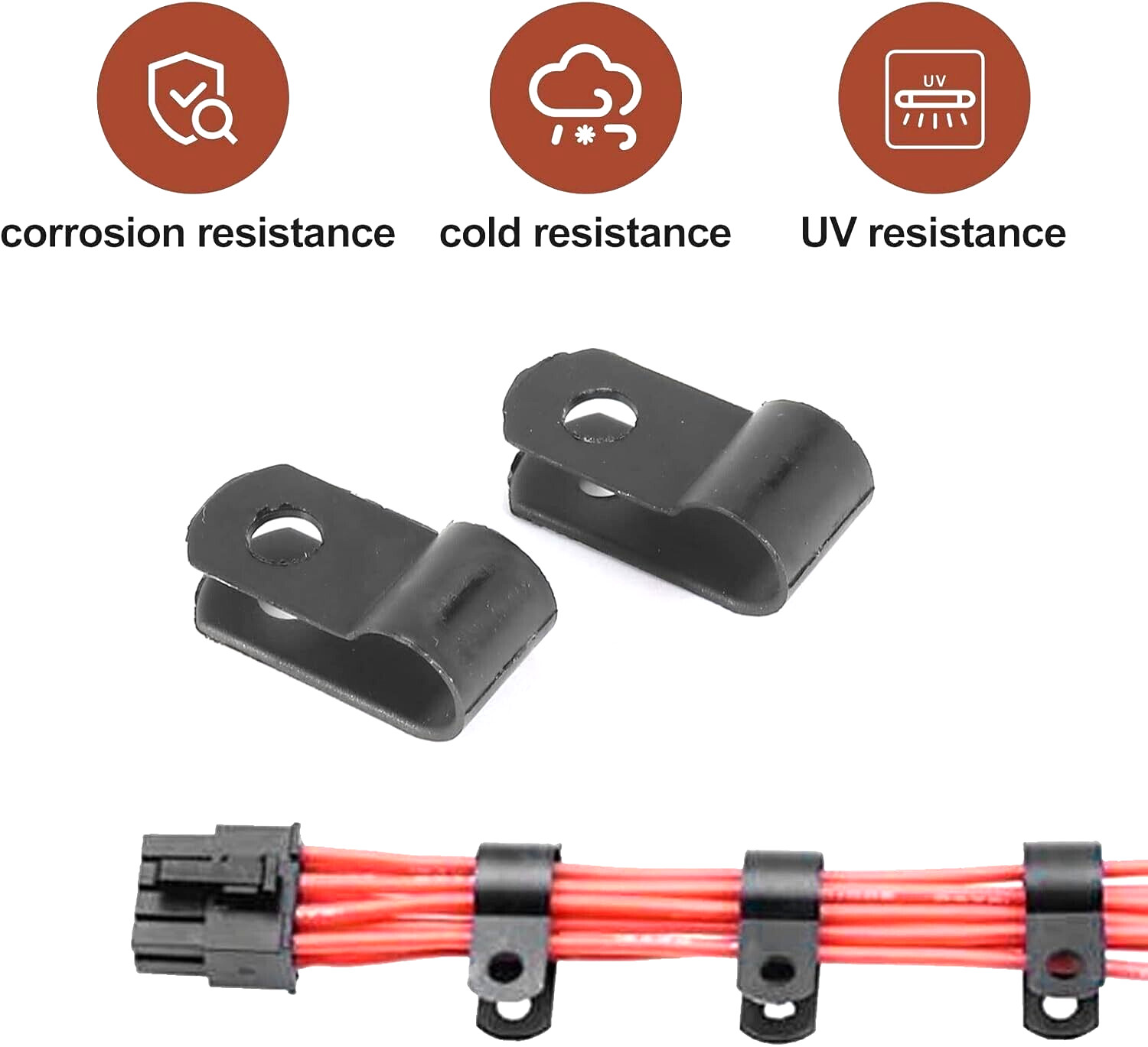 100 PCS PACK 3/8″ Inch IN R-Type CABLE CLAMP NYLON BLACK HOSE WIRE ELECTRICAL UV