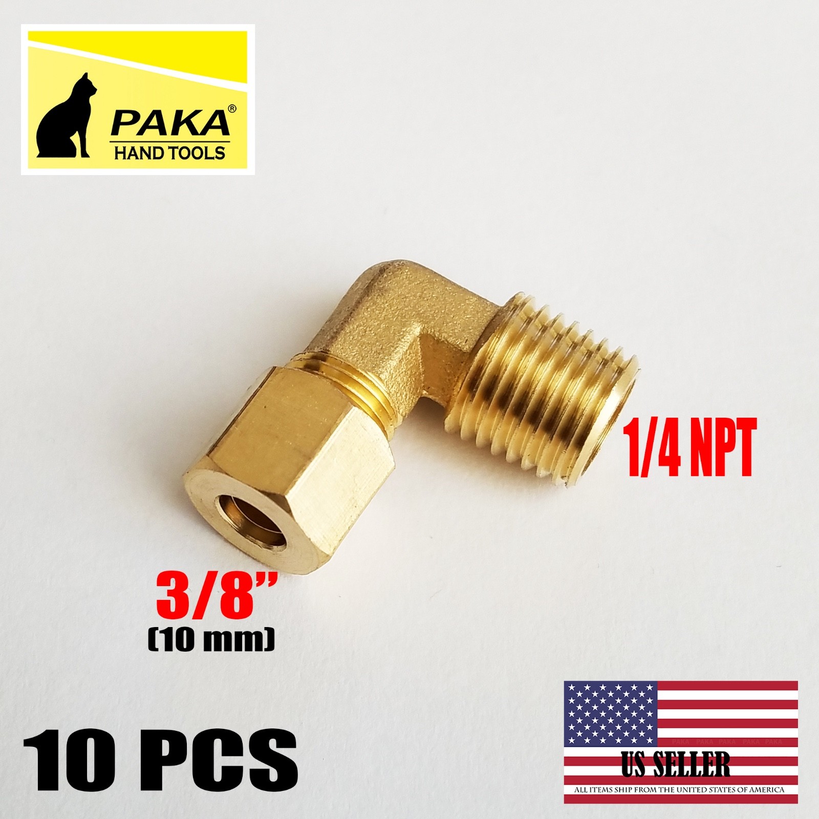 10 PC – Brass Compression Elbow Fitting 3/8″ OD Tube x 1/4″ NPT Male Pipe