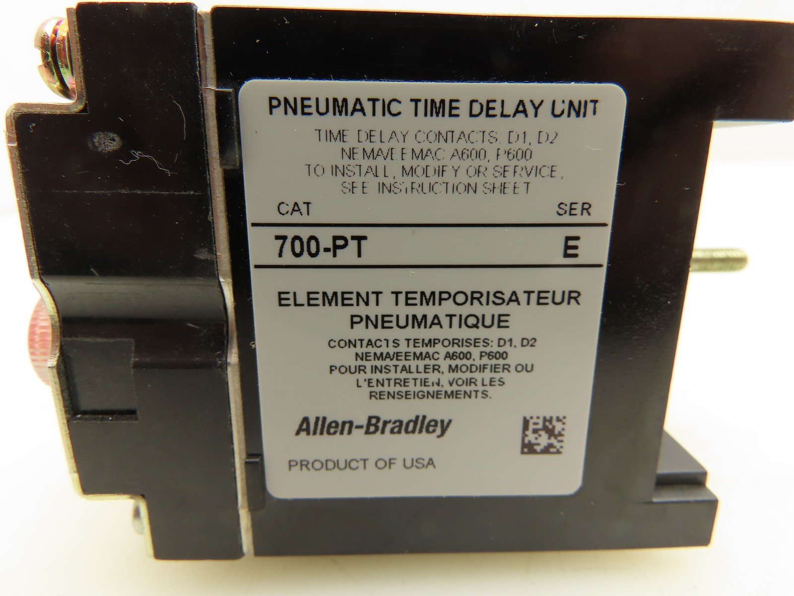 Allen Bradley 700-PT Pneumatic Time Delay Relay Unit 0.1 to 60.0 sec