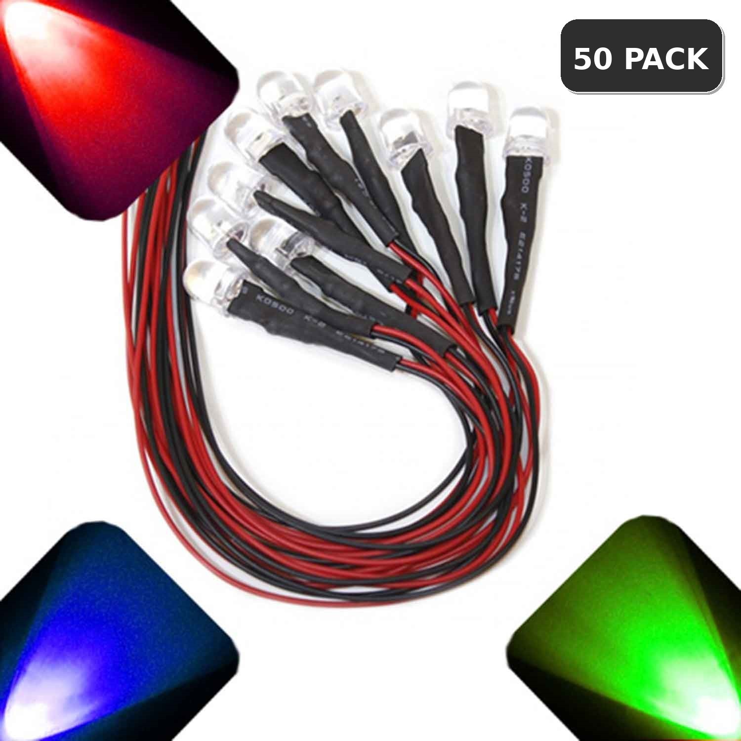 50 x Pre Wired 12v 10mm RGB Fast Change LEDs Prewired 12 volt LED 11v 13v 14v 15