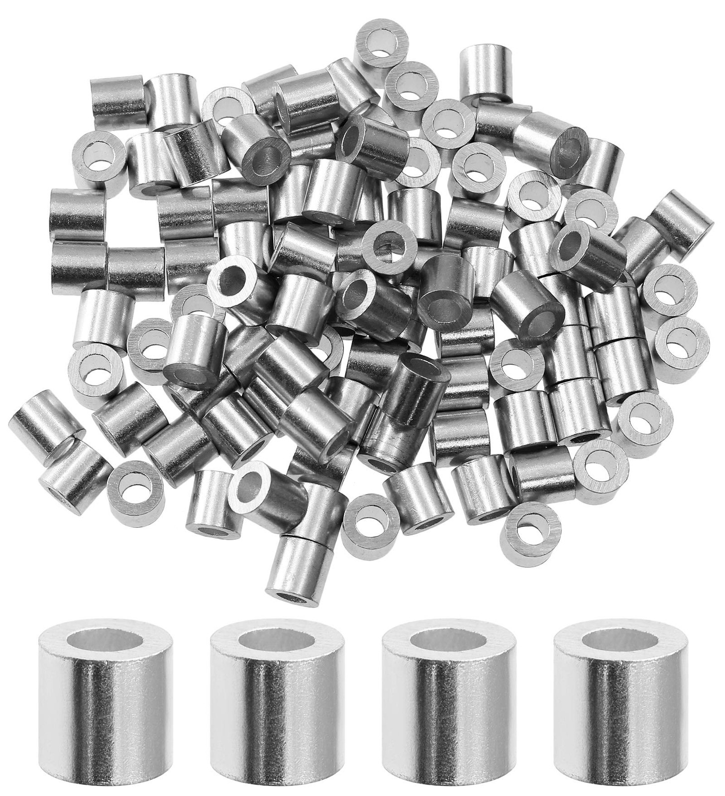 PHITUODA 100pcs 1/8 Inch Aluminum Crimping Stop 1/8″ / 3mm, Round Hole Type