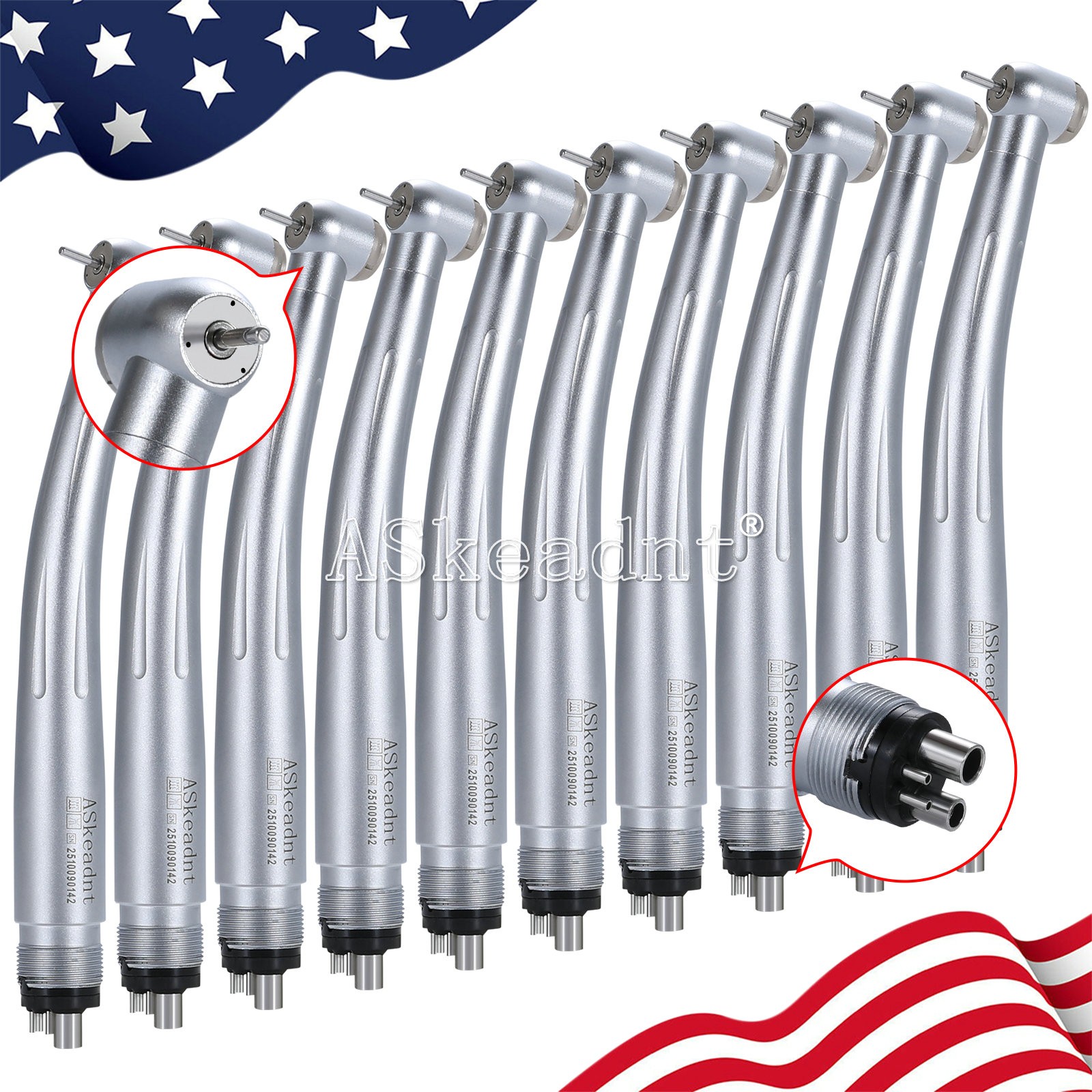 Dental High Speed Handpiece 3 Water Spray Ceramic Bearing 4 Holes ASKEADNT