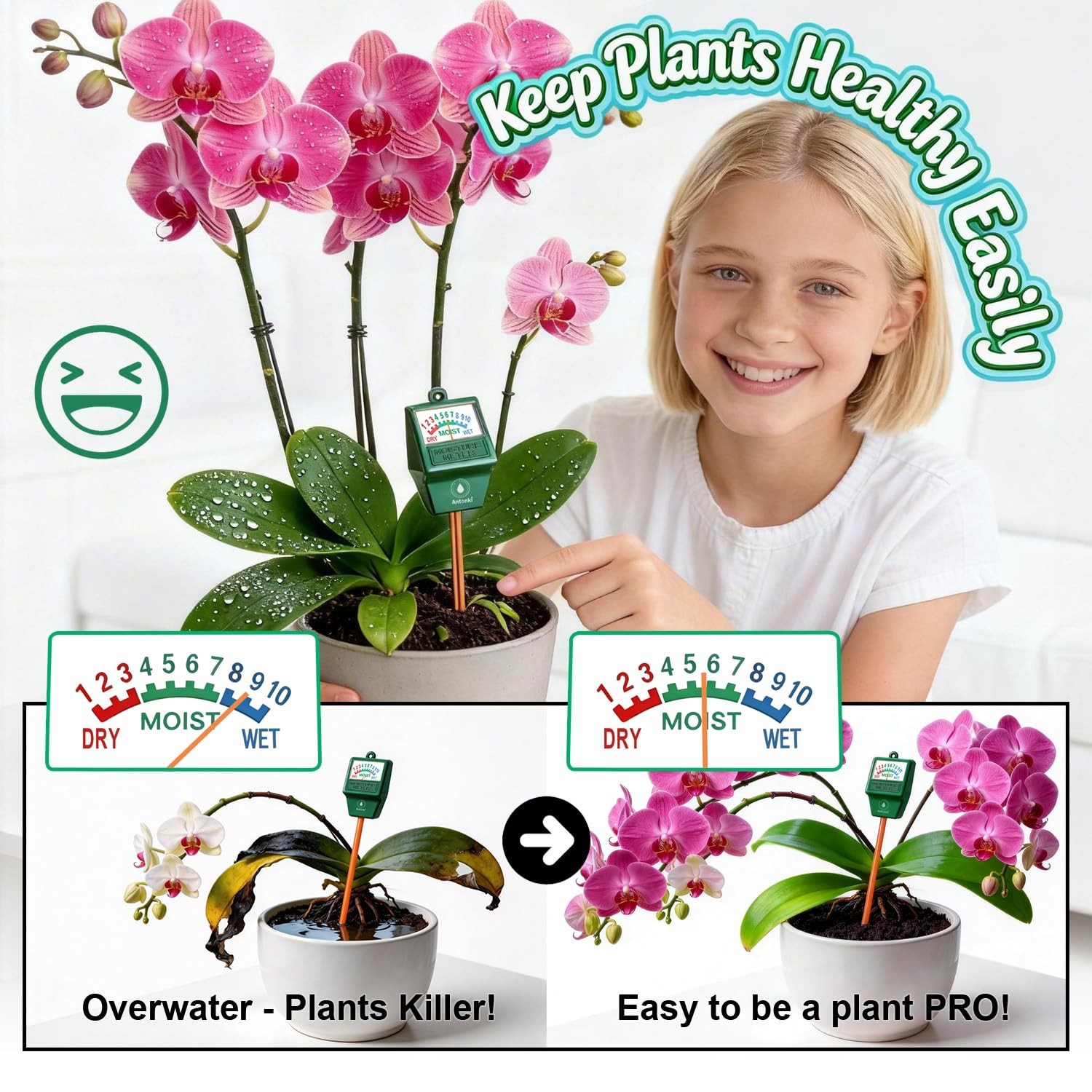 2 Pack Soil Moisture Meter Plant Water Sensor Hygrometer Indoor Outdoor Garden L