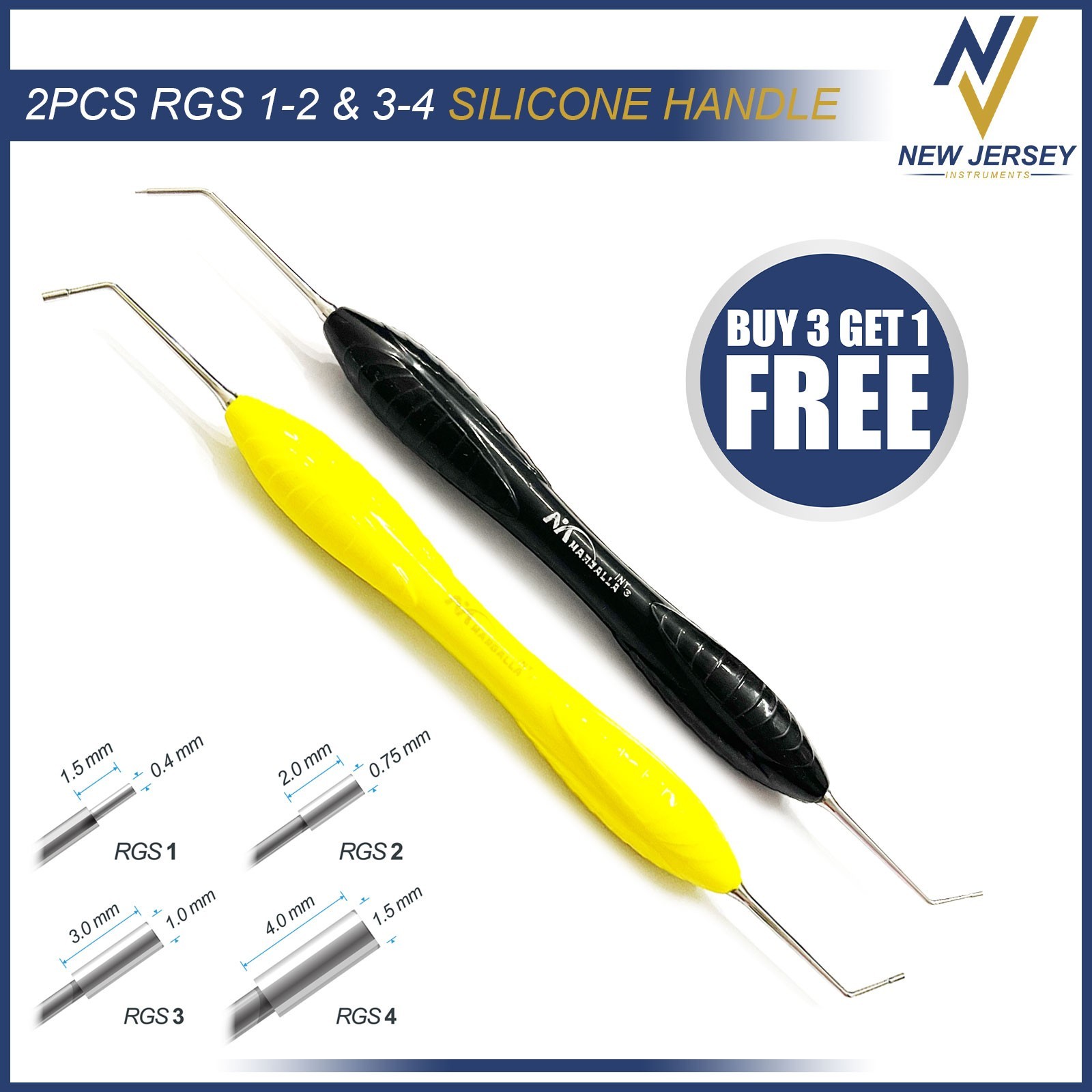 Dental Instrument RGS 1-2 / 3-4 Silicone Handle Depth Dimensions for Restoration