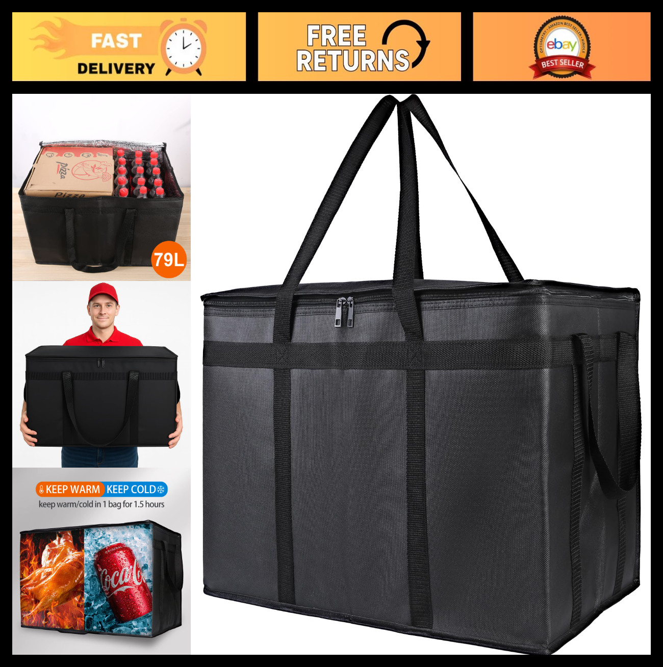 XXXL Insulated Food Delivery Bag – Large Capacity Warming Cooler for Hot & Cold