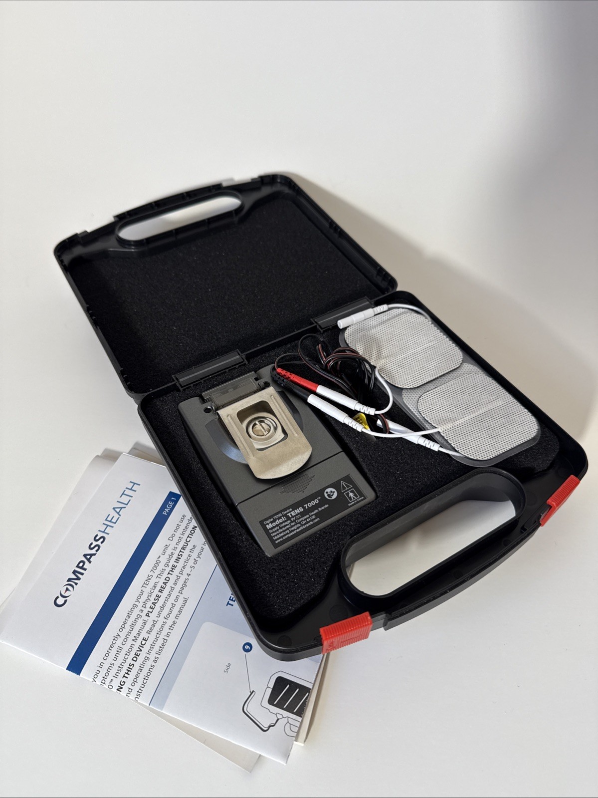 Compass Health Brands TENS 7000 Unit 2-Channel Handheld with Case & Accessories