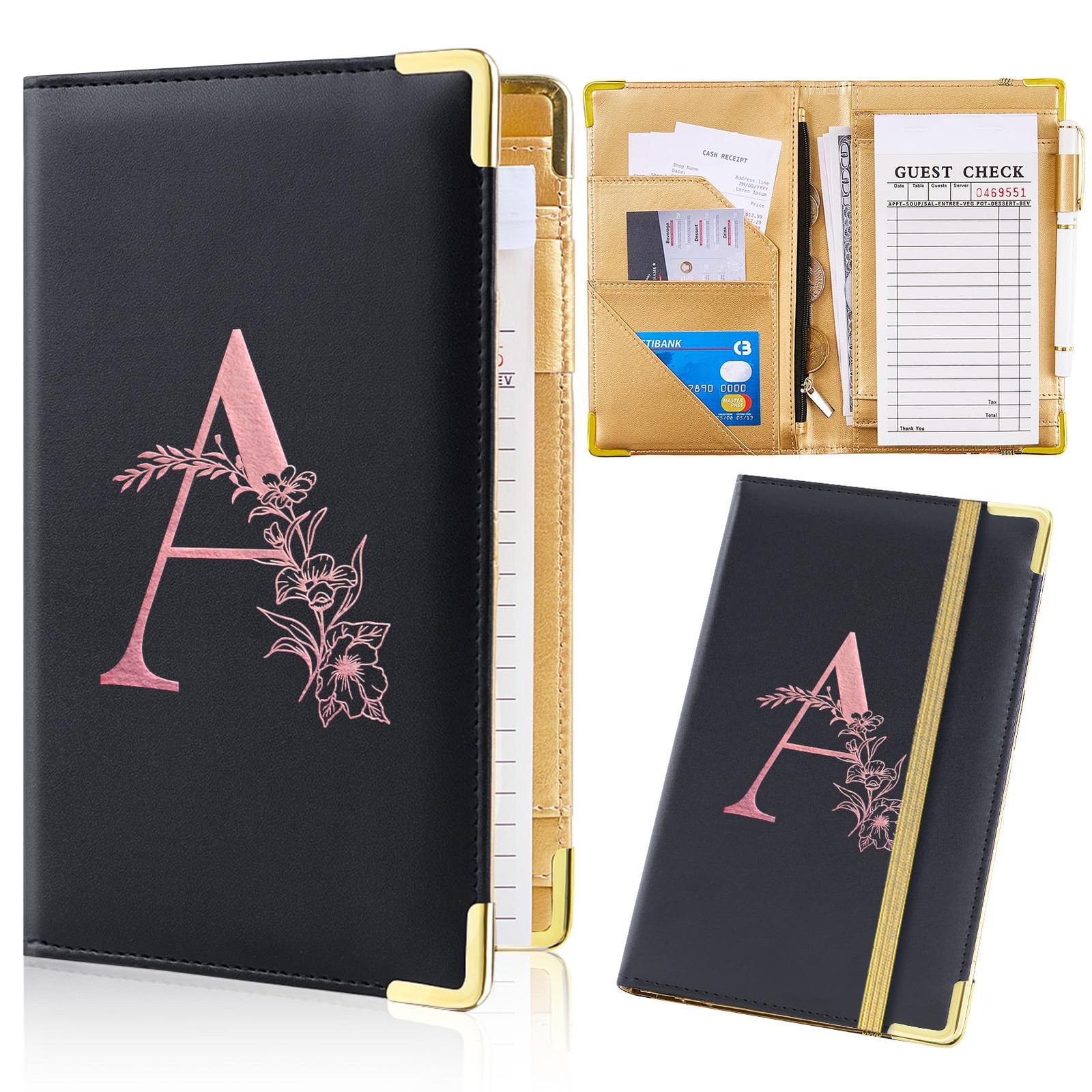 Server Books Alphabet Waitress Book Cute Waiter Book Zipper Pocket Leather A-Z