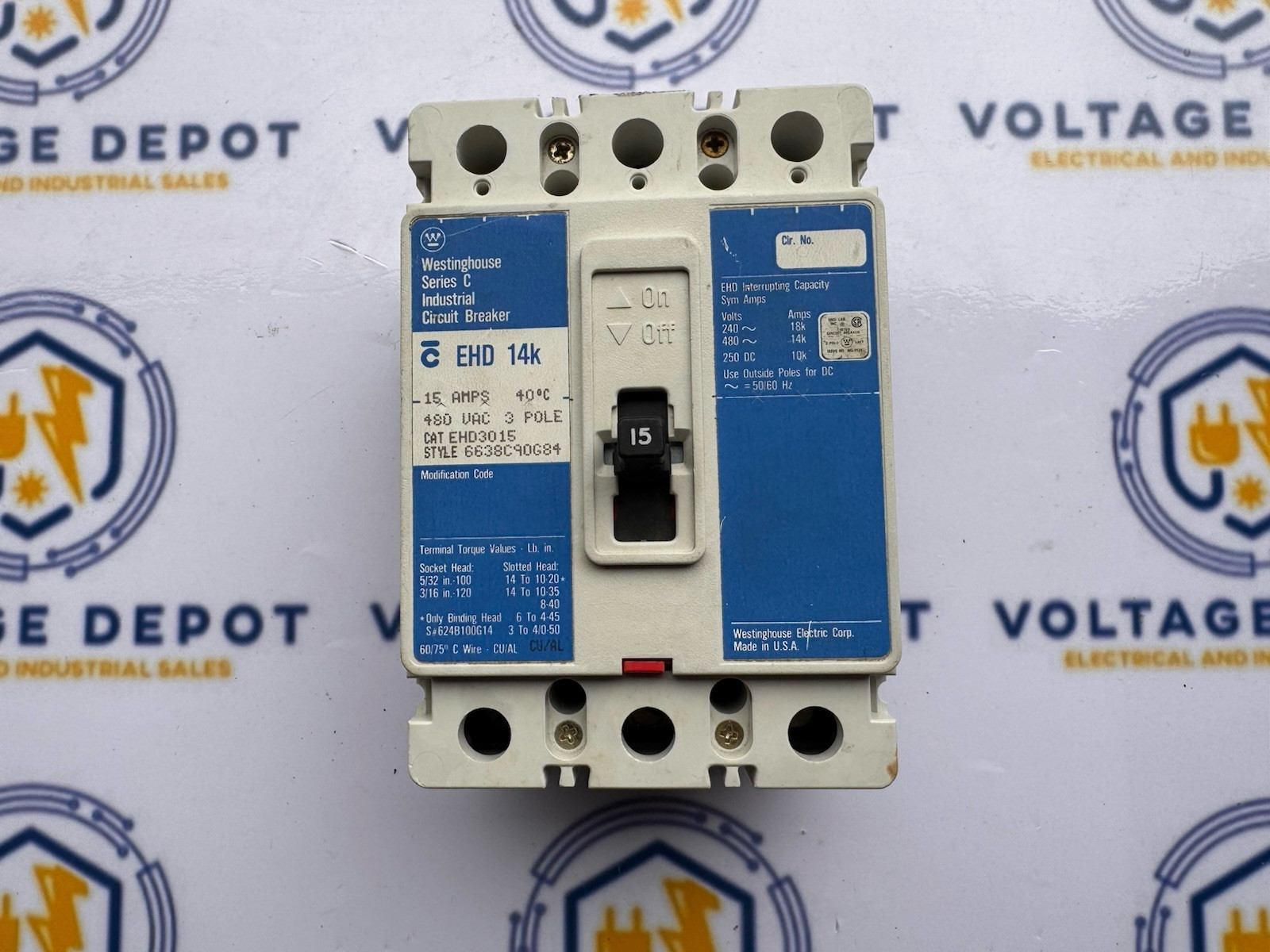 EATON EHD3015 15A 480V 14kA 3P CIRCUIT BREAKER – 6mo Warranty