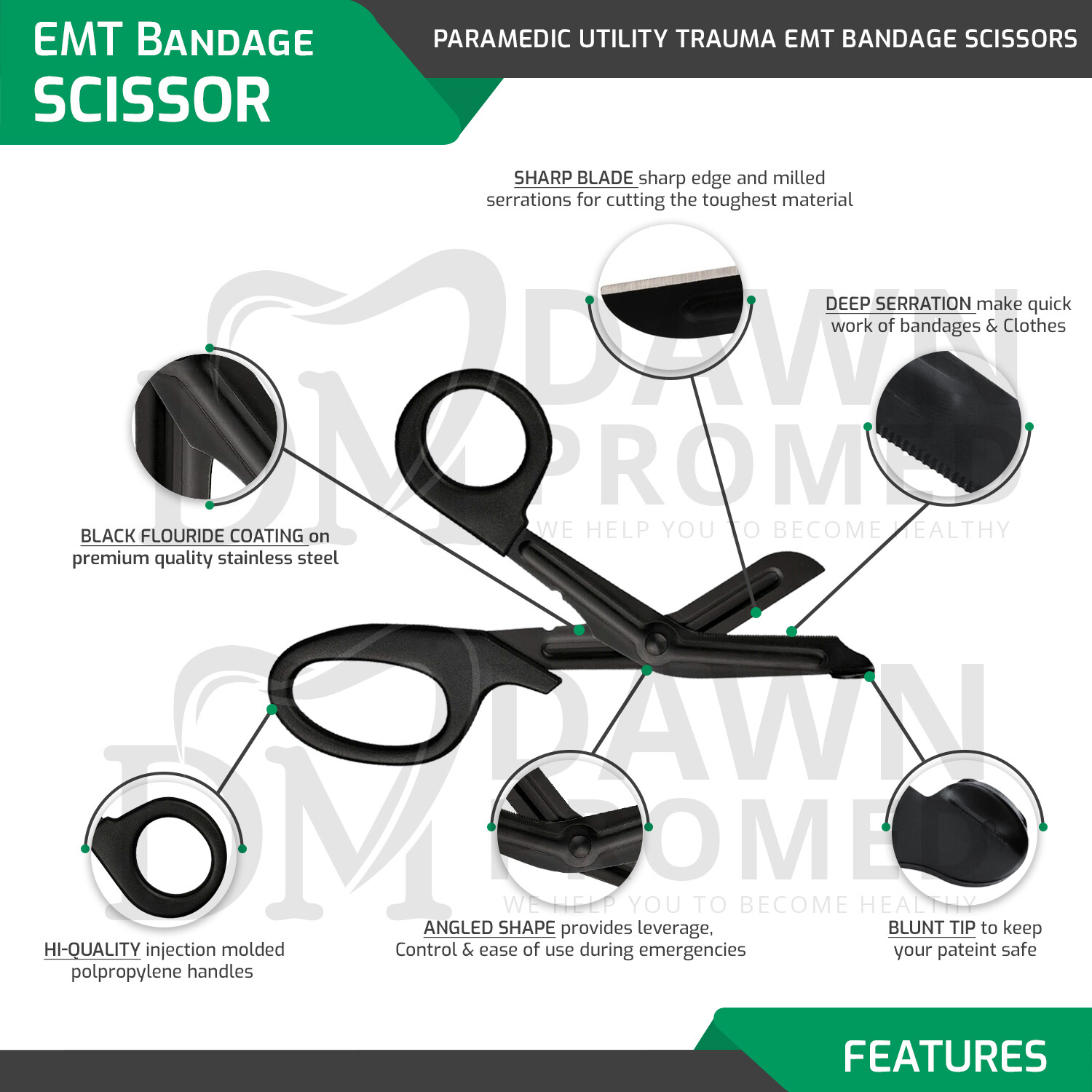 5 Black EMT/ Paramedic Tools Kit Scissors Forceps Shears Penlight with Holster