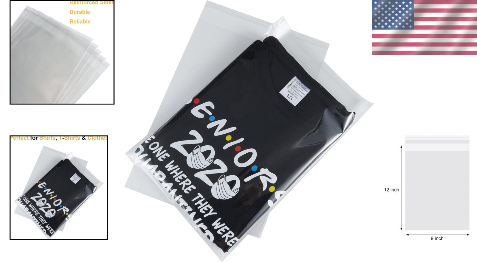 9×12 Inch Clear Polypropylene Bags (50 Count) – Self-Sealing Packaging