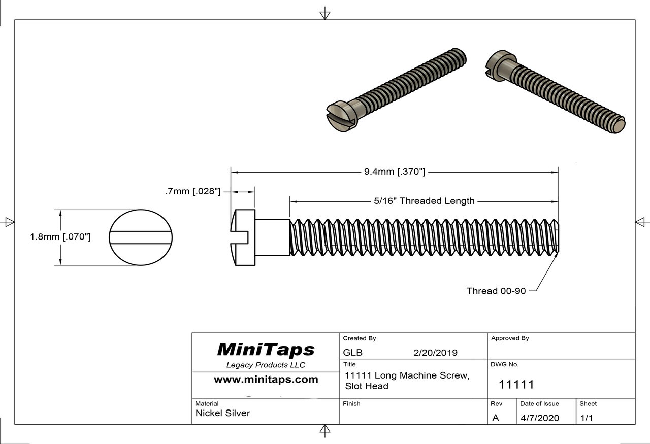 00-90 Slot Head Machine Screw, 5/16″, Nickel Silver, 100 Count