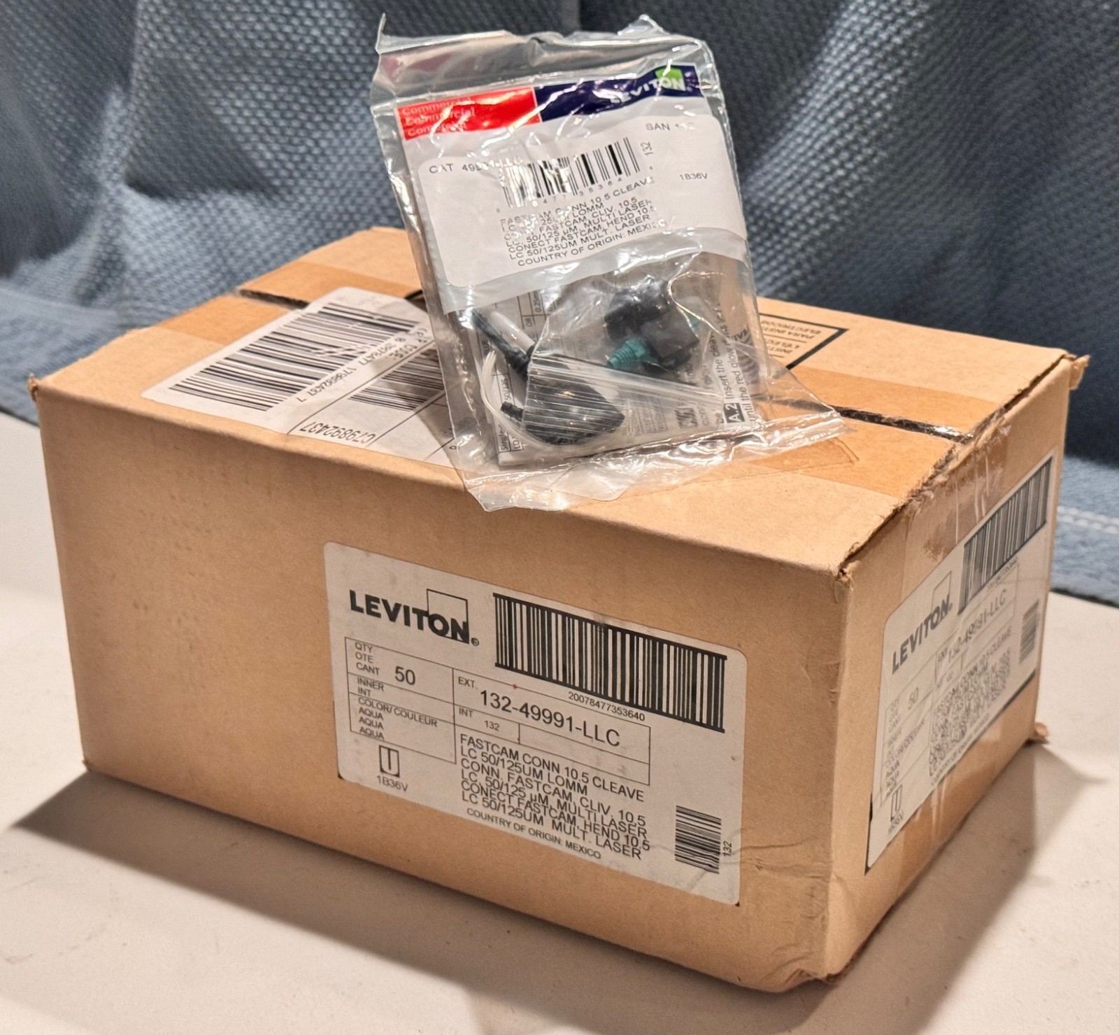 (BOX of 50) Leviton 49991-LLC FastCAM Pre-polished Fiber Optic Connector LC OM3
