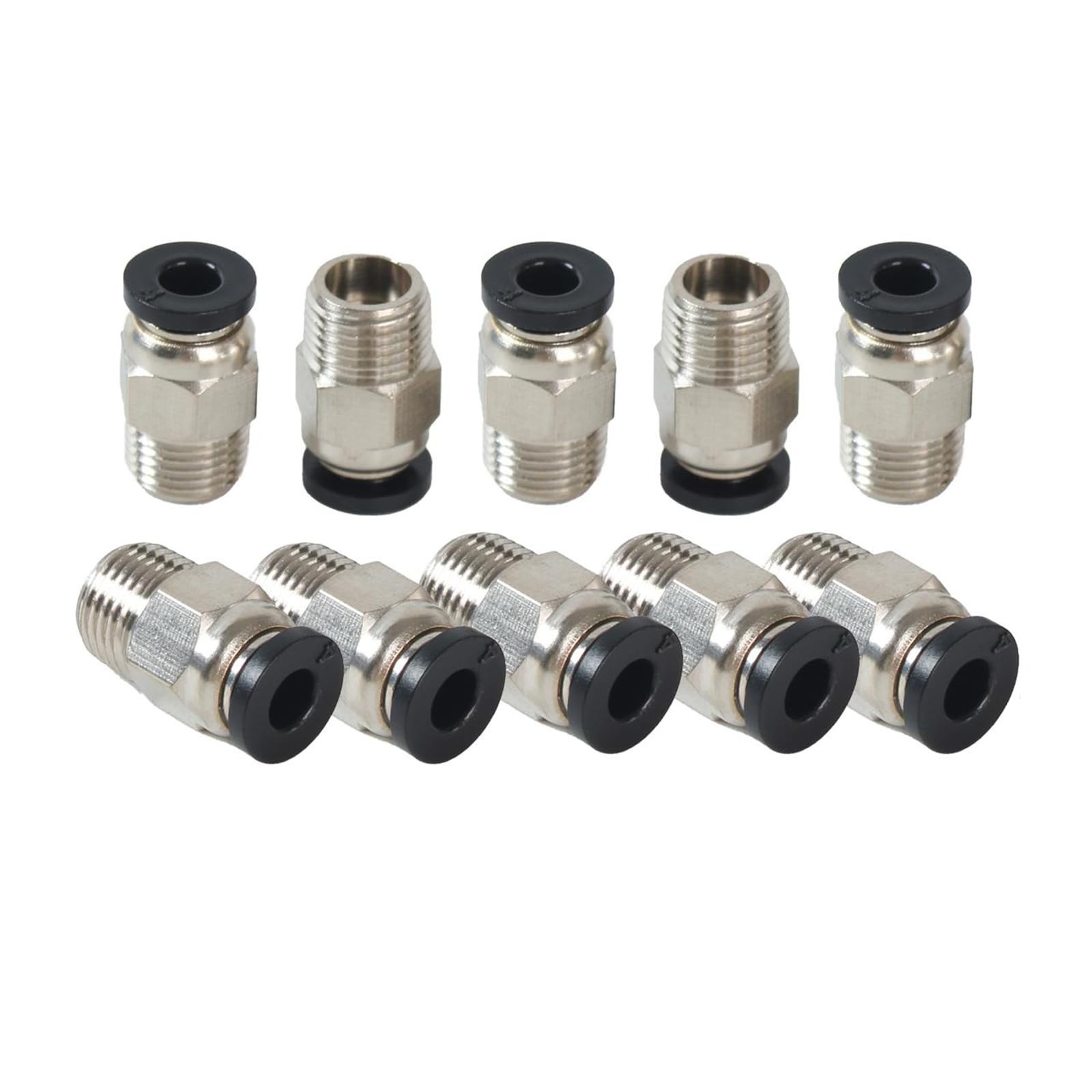 10PCS PC4-M10 Bowden Tube Coupler Male Straight PTFE Push 6mm, Black