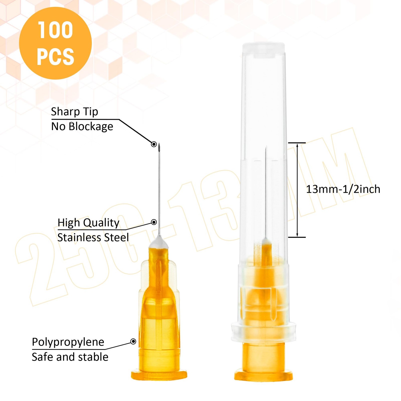 25Ga 1/2 Inch/13mm Needle Disposable Luer Lock Needles with Cap Dispensing La…