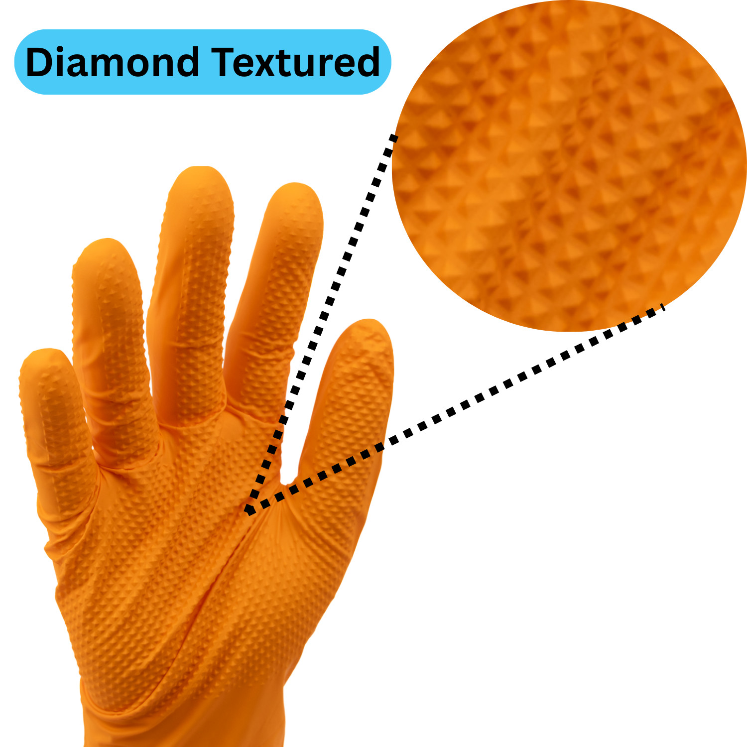 Wolverine Orange Nitrile Gloves, 8 Mil, Raised Diamond Texture 1000 Pcs Medium