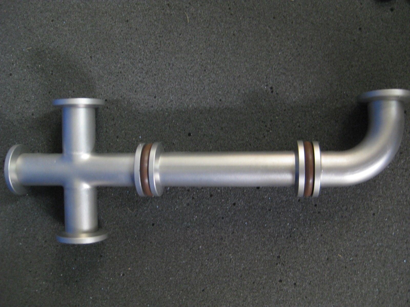 NW16 Stainless Steel Vacuum Pipe Assy: Cross, Straight & Elbow w/ Clamps, Used